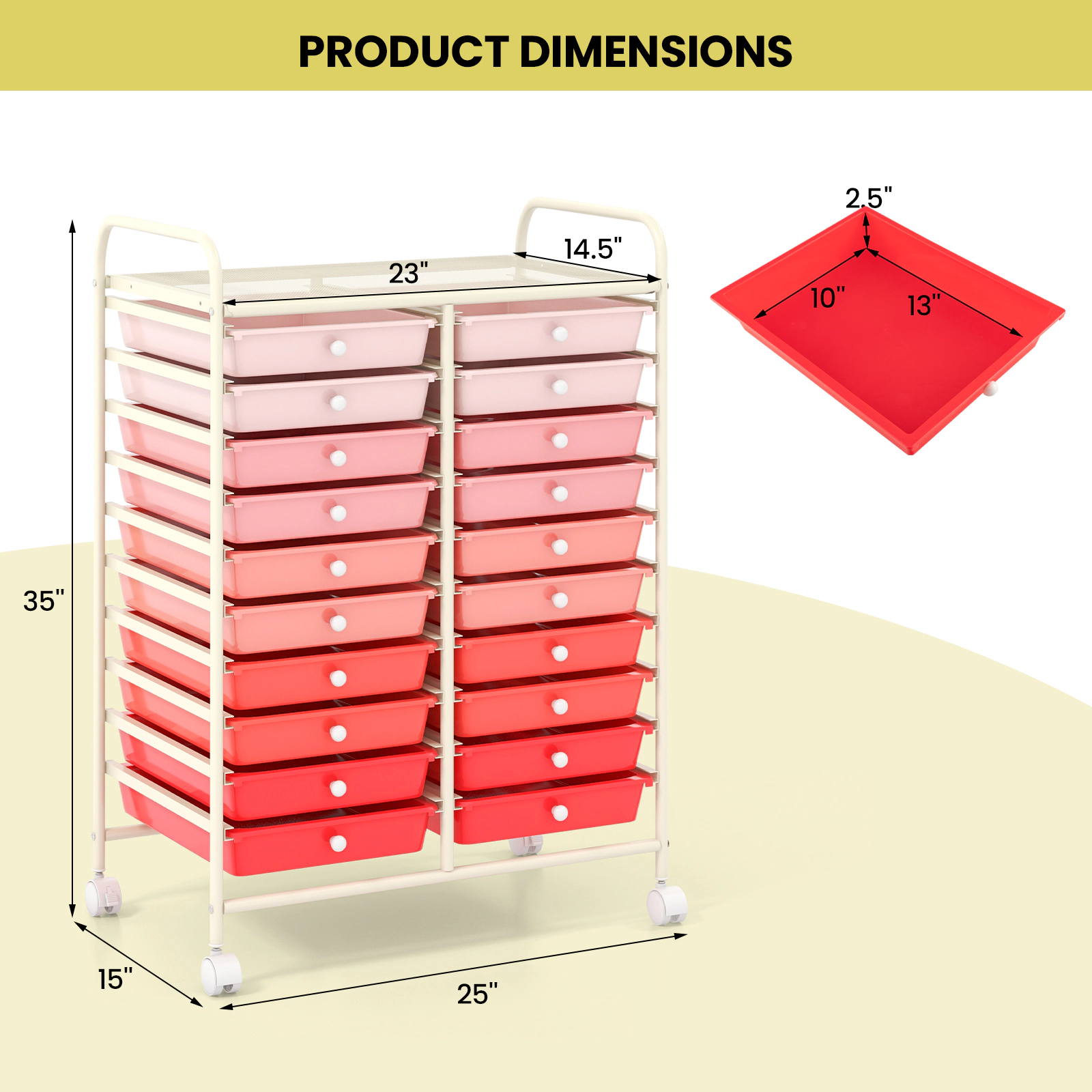 SUGIFT 20-Drawer Rolling Storage Cart Studio Organizer with Lockable Wheels