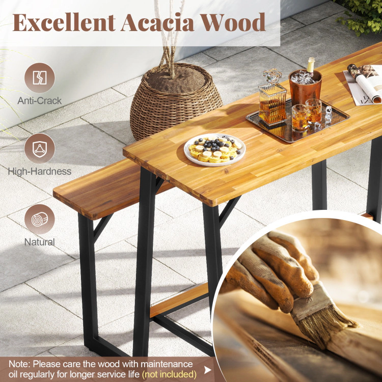 Hivvago Patio Picnic Table Bench Set With Acacia Wood Tabletop And Benchtop