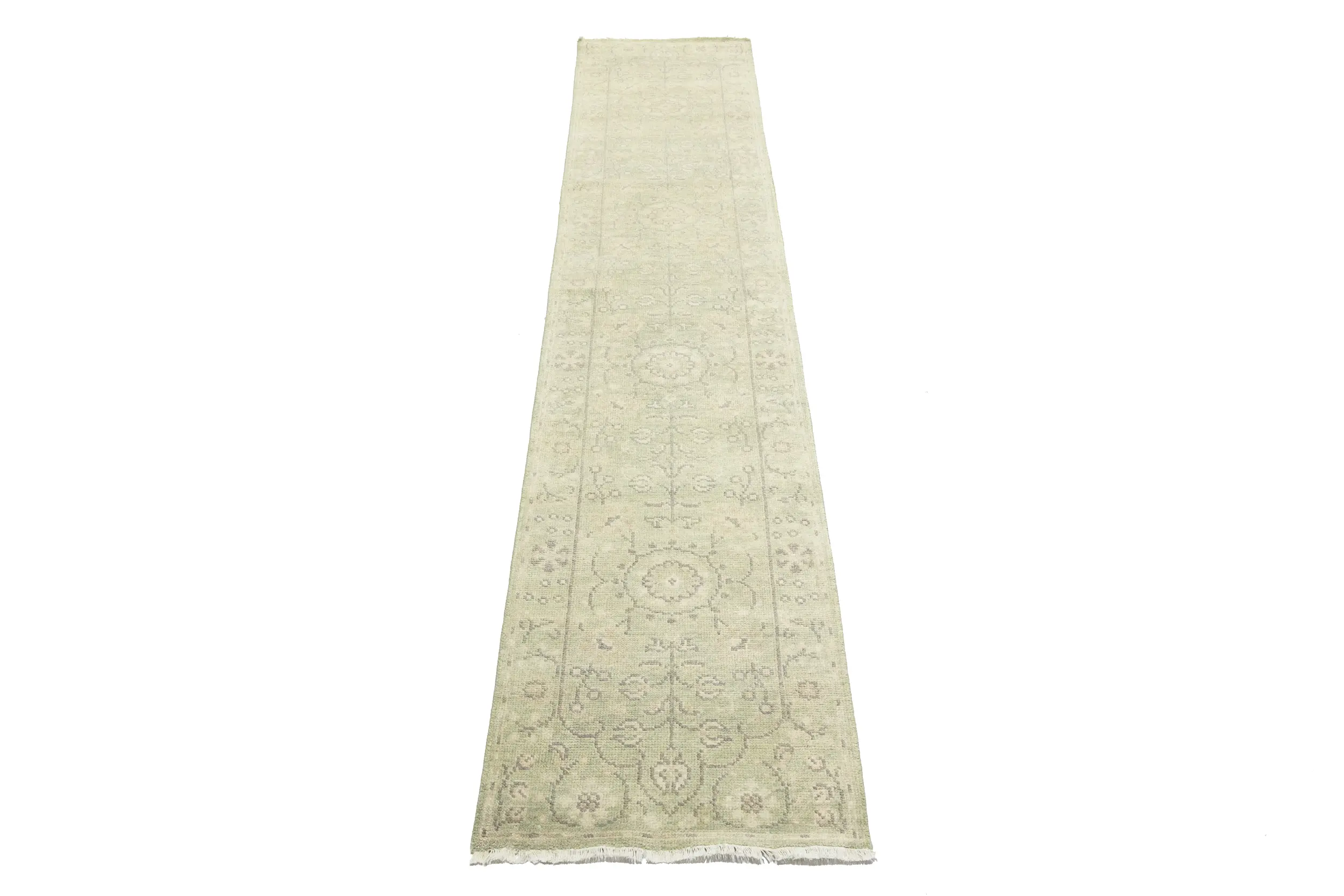 Magic Rugs Muted Green Floral 2'7X11'9 Transitional Oriental Runner Rug