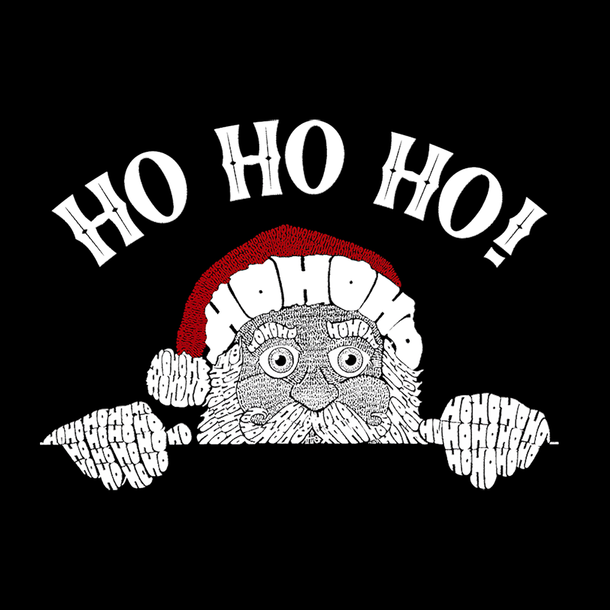 LA Pop Art Men's Cotton-Poly Word T-Shirt - Peeking Santa