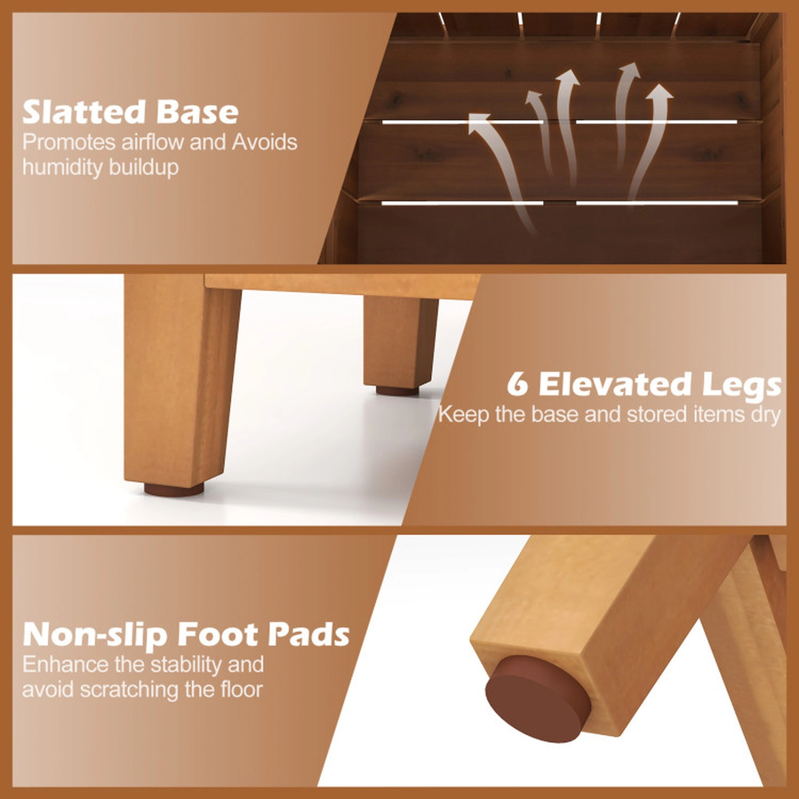 SUGIFT Acacia Wood Built-In Planter Gas Rod Lid Outdoor Package Delivery Box 23-in x 21-in x 28-in 165-lb Top Natural