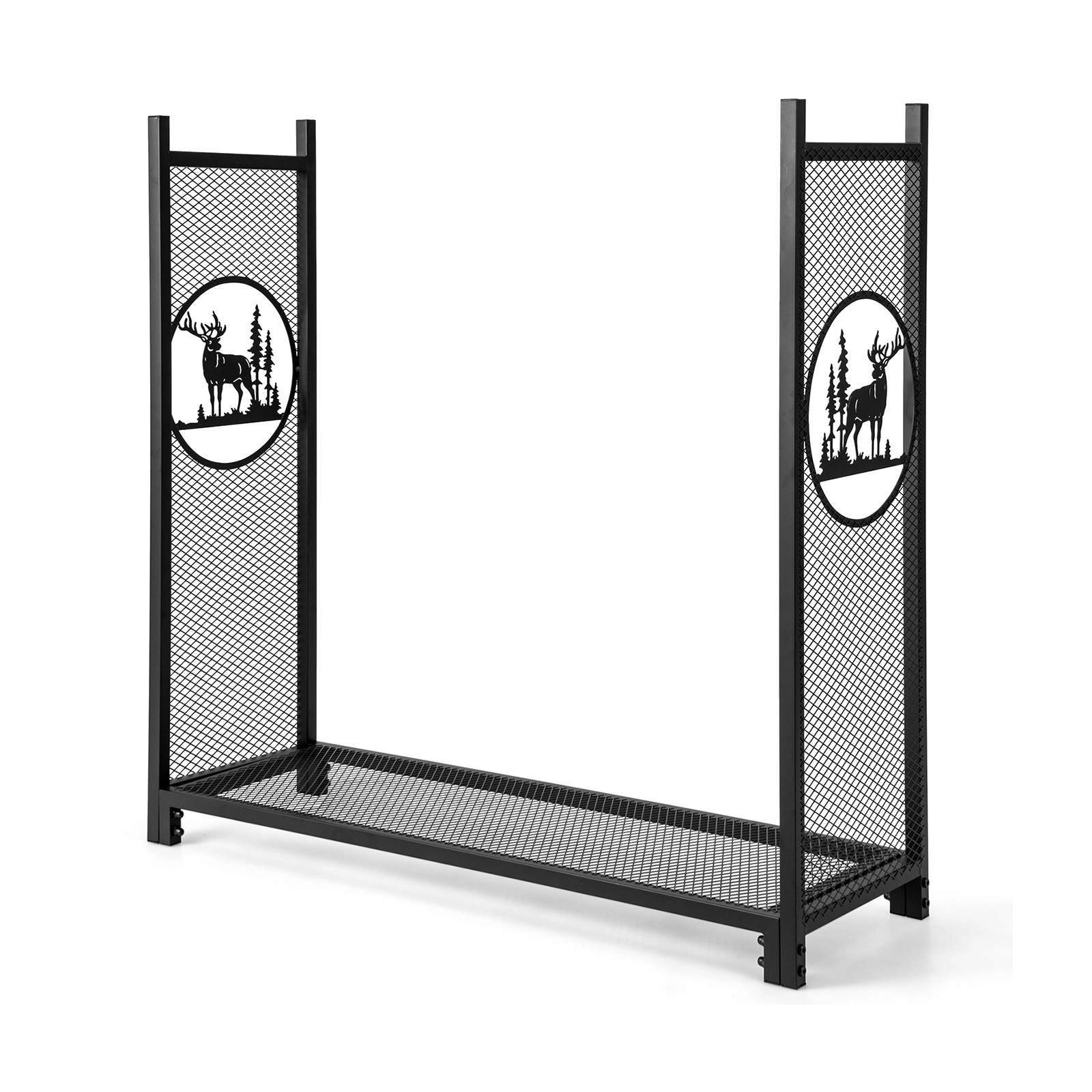 SUGIFT 4 Feet Mesh Firewood Rack Stand 300-lb Capacity Metal Log Holder with 48-in Wide Frame and 41-in High Sides Black