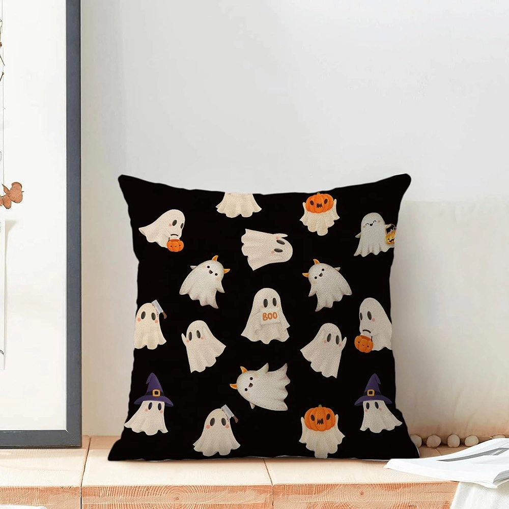 ACPJR Halloween Ghost & Pumpkin Faux Fur Throw Pillow Covers, 18 x Inch, Soft Plush Cushion Cases, Set of 2