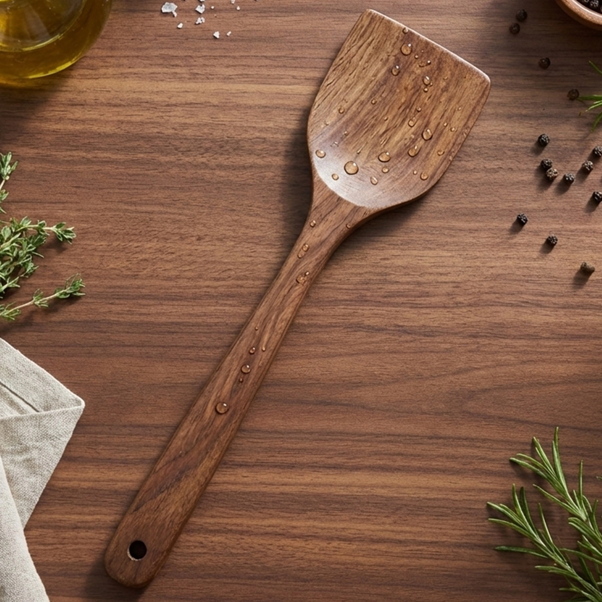 Cheer Collection Teak Wood Cooking Spatula for Nonstick Cookware