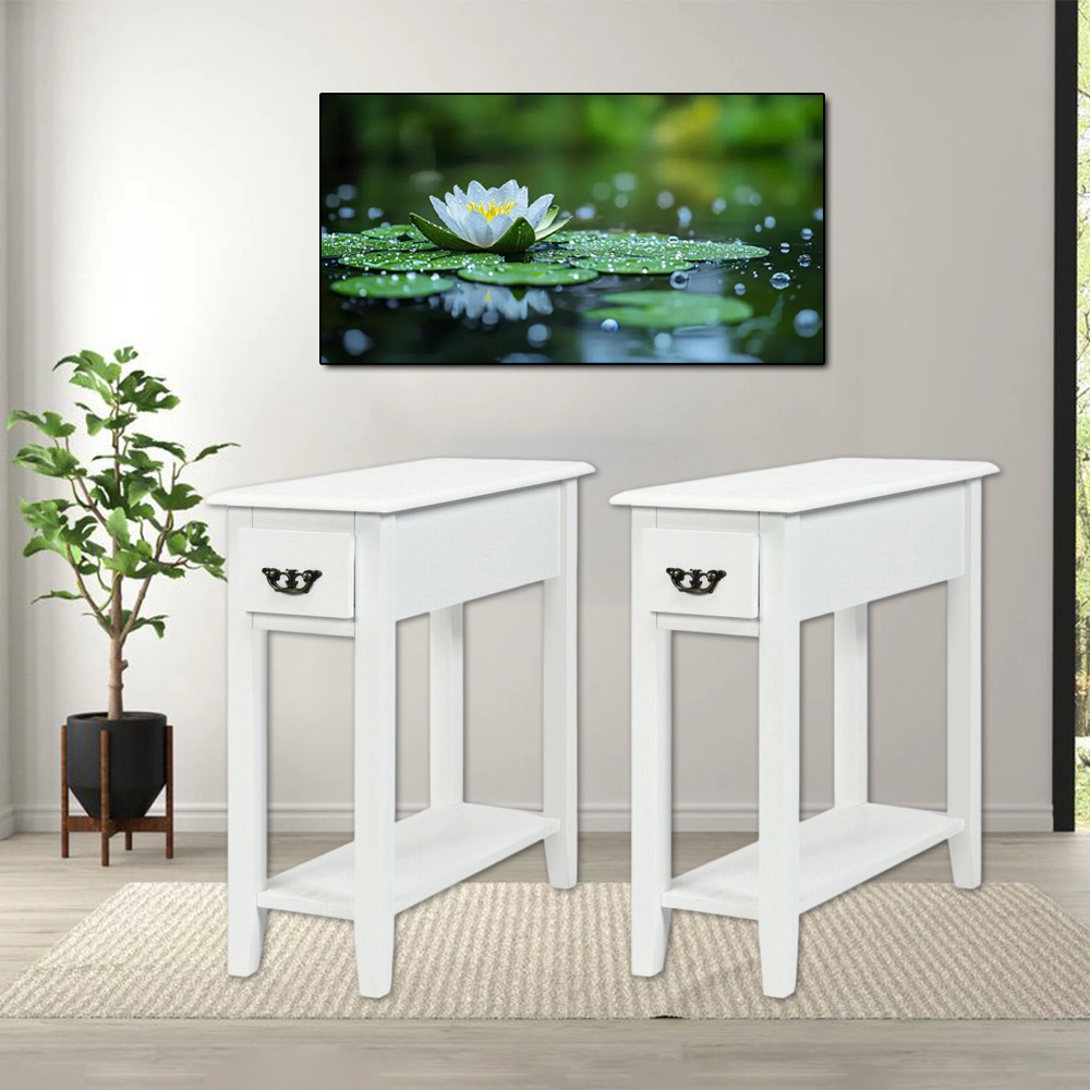 Hivvago Double-Tier Nightstands with Drawer and Open Storage Space - Set of 2