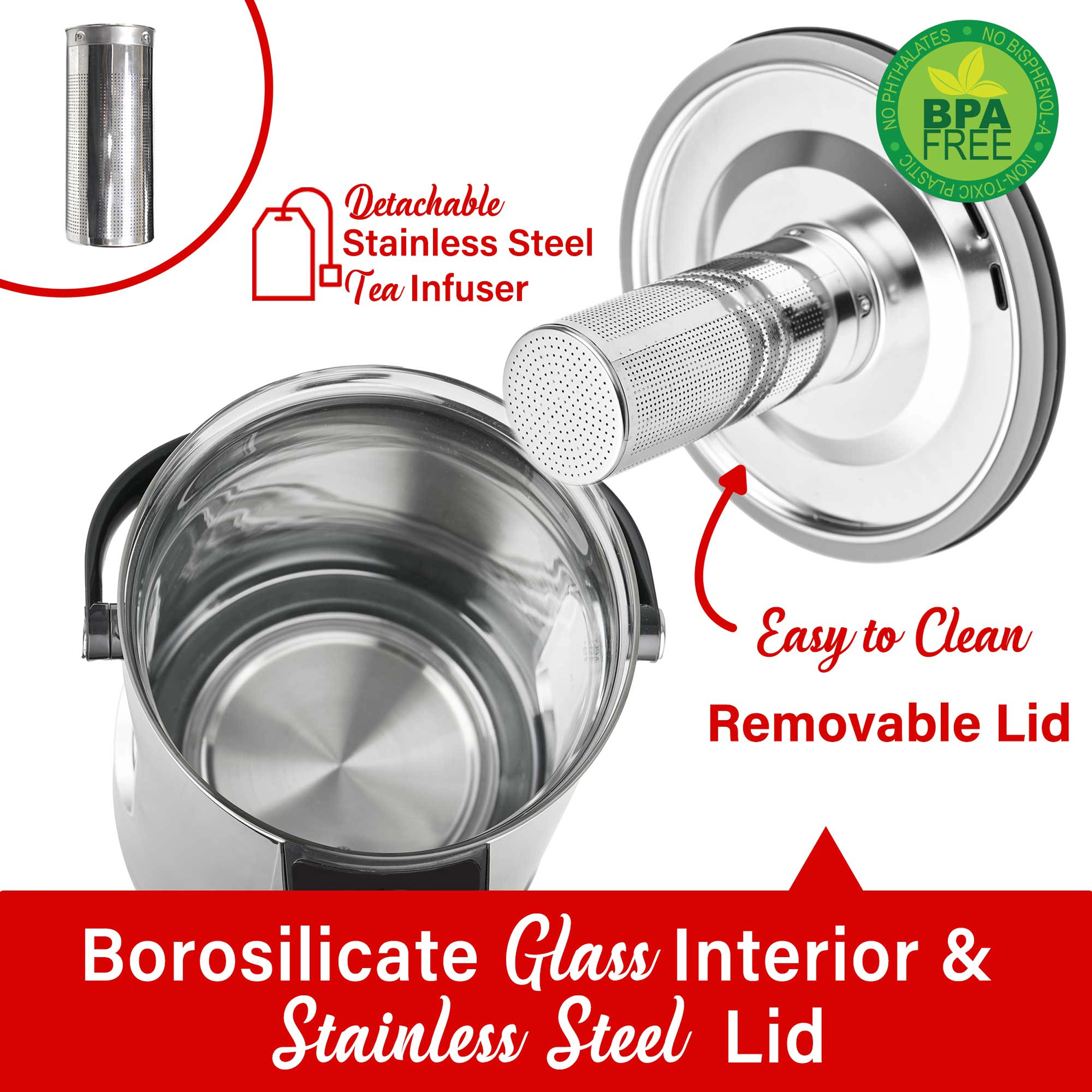 Brentwood 3 Liter 1100w Digital Glass Instant Hot Water Dispenser in Black with Tea Infuser