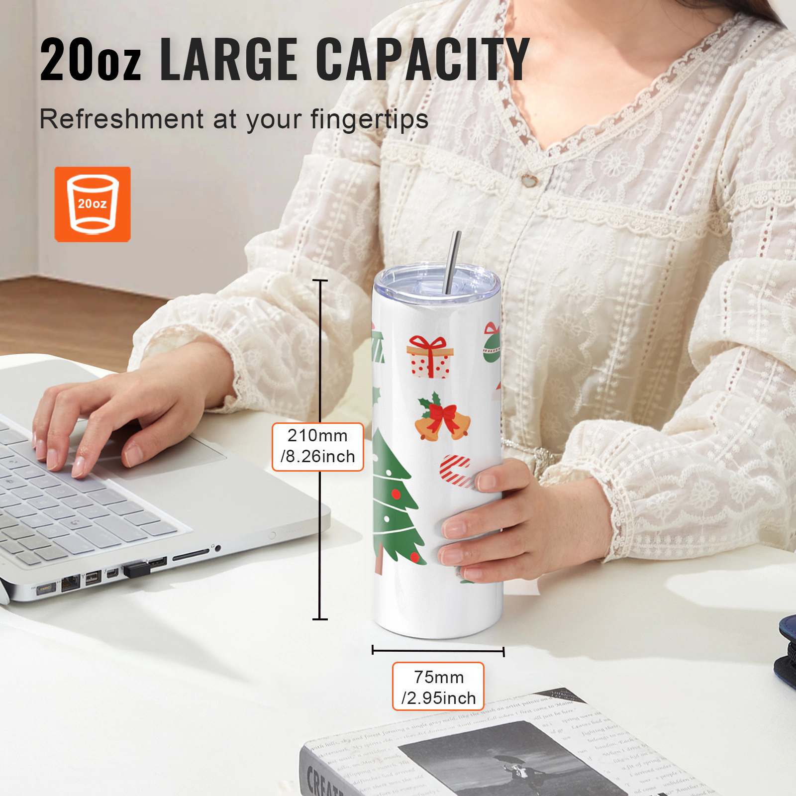HONGGE Sublimation Tumblers 20oz Skinny Straight Stainless Steel Sublimation Tumblers Blank Stainless Steel Double Wall