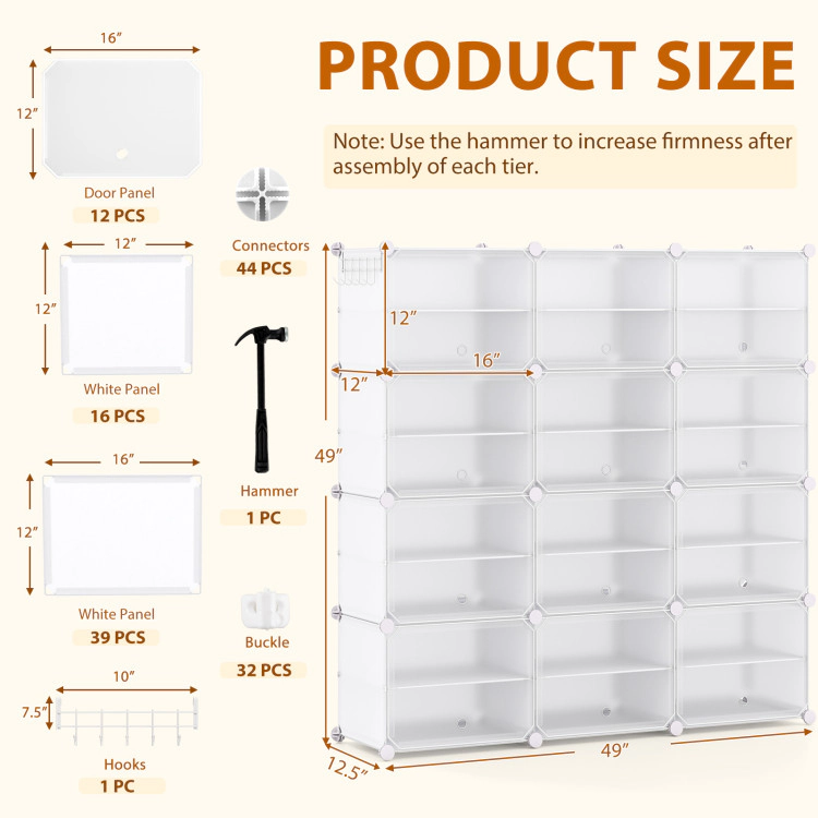 Hivvago 12-Cube 48 Pairs Portable Shoe Shelves with Hook