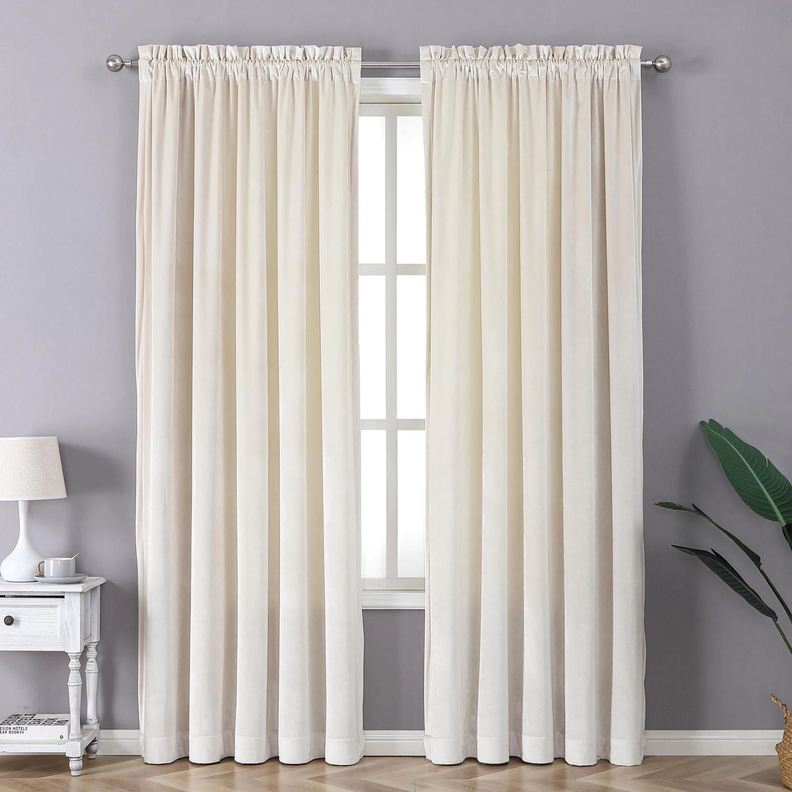 Kate Aurora Royal Living 2 Pack Rod Pocket Light Filtering Velvet Window Curtain Panels