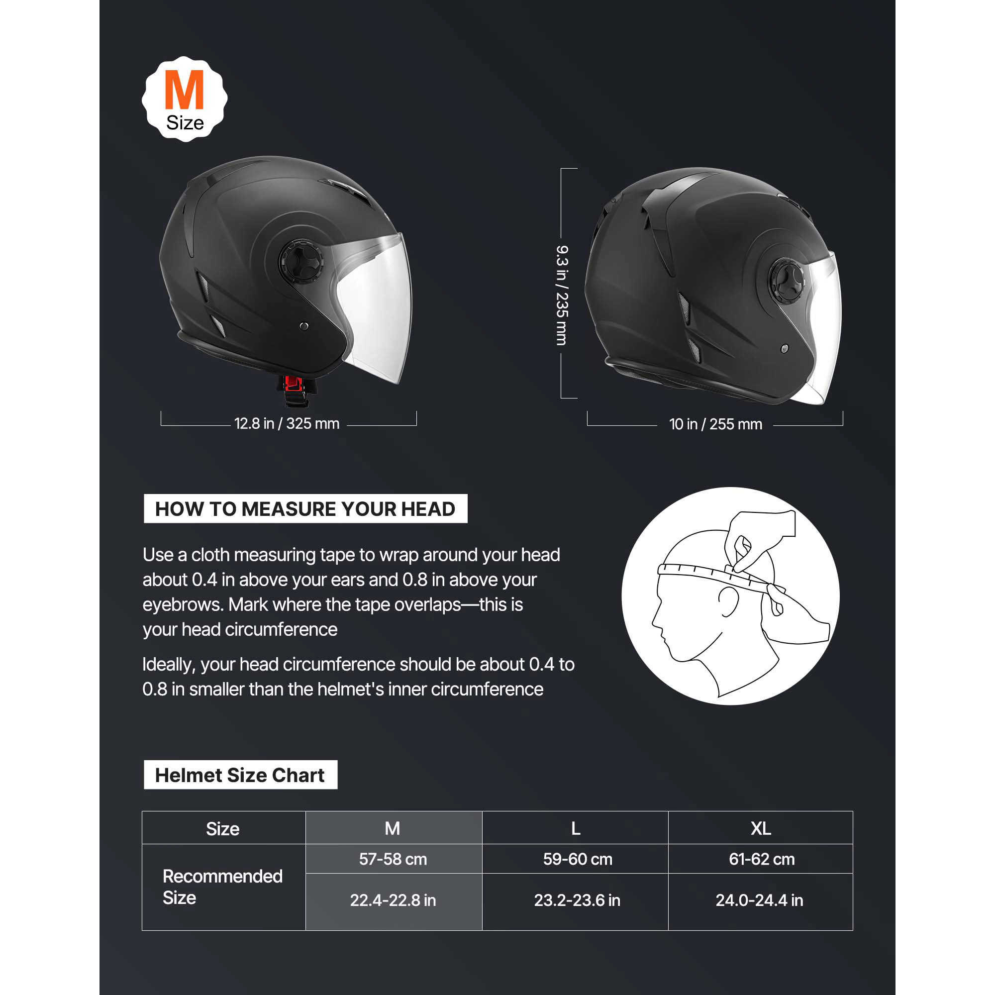 HONGGE Motorcycle Helmet, 3/4 Open Face, Adult Motocross Dirt Bike Helmet with Clear Visor