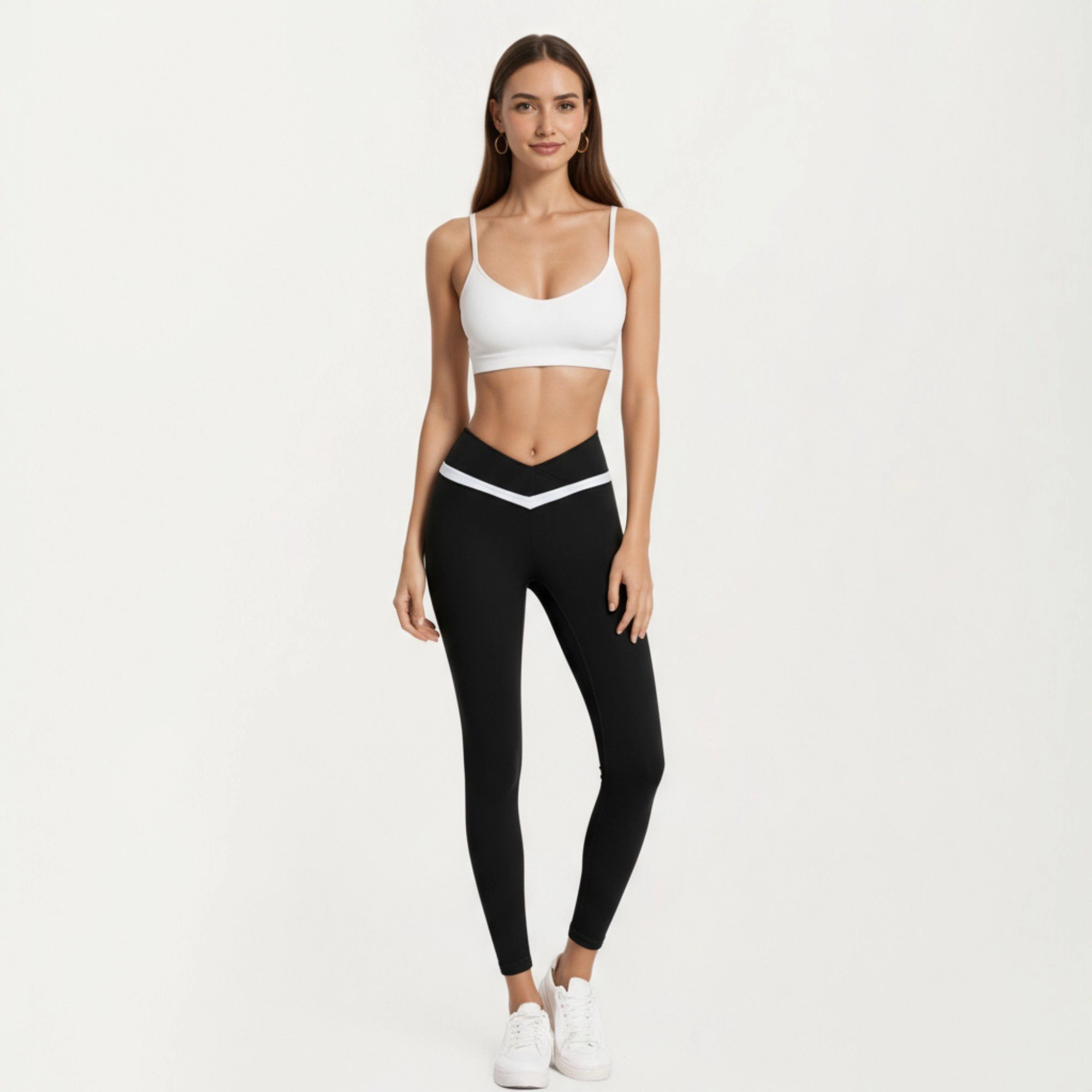 Anna-Kaci Active Women's Crossover Waist Colorblock Full Length Leggings with Stretch Fit Fabric