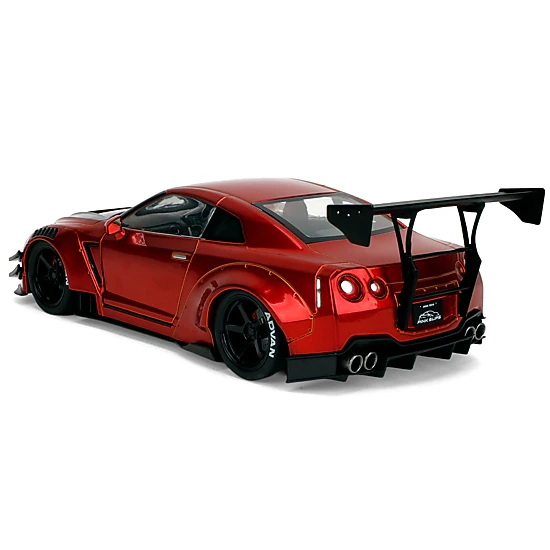 Jada Collectible Nissan Gt-R (R35) Liberty Walk Body Kit 2.0 Rhd (Right Hand Drive) Red Metallic With Carbon Hood "Pink