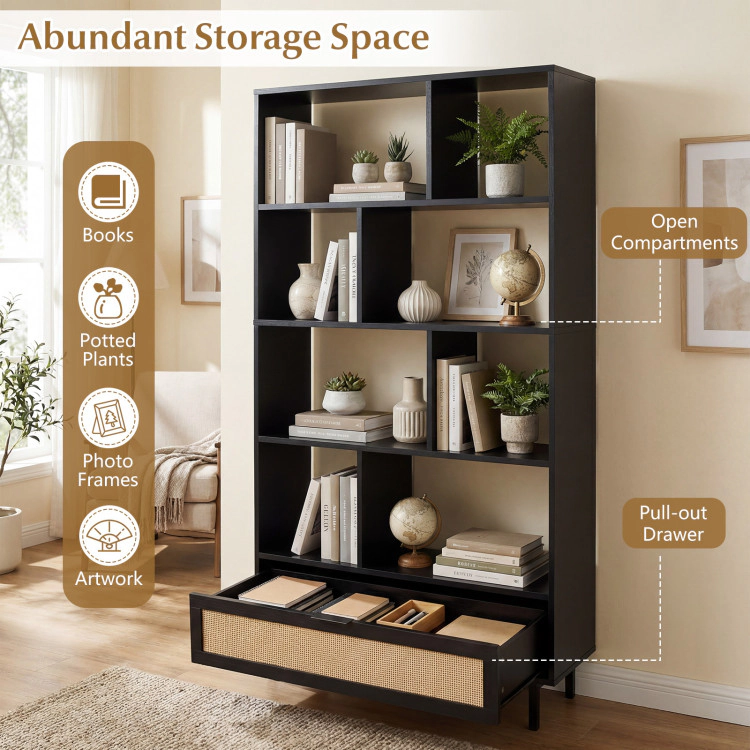 Hivvago 64 inch 6-Tier Tall Wooden Bookcase with 8 Open Cubes