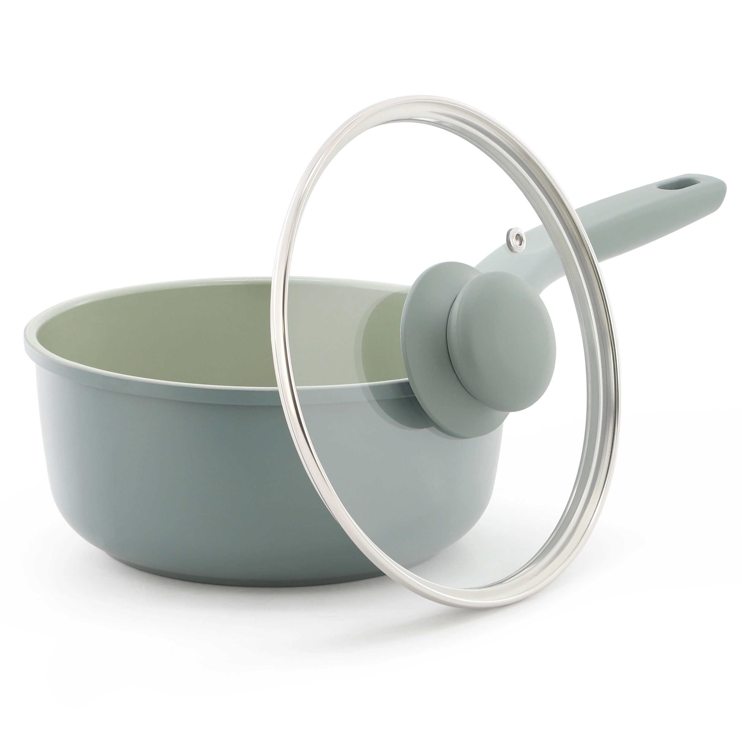 Gibson Home Barnsdall 7 Piece Ceramic Nonstick Aluminum Cookware Set in Sage Green