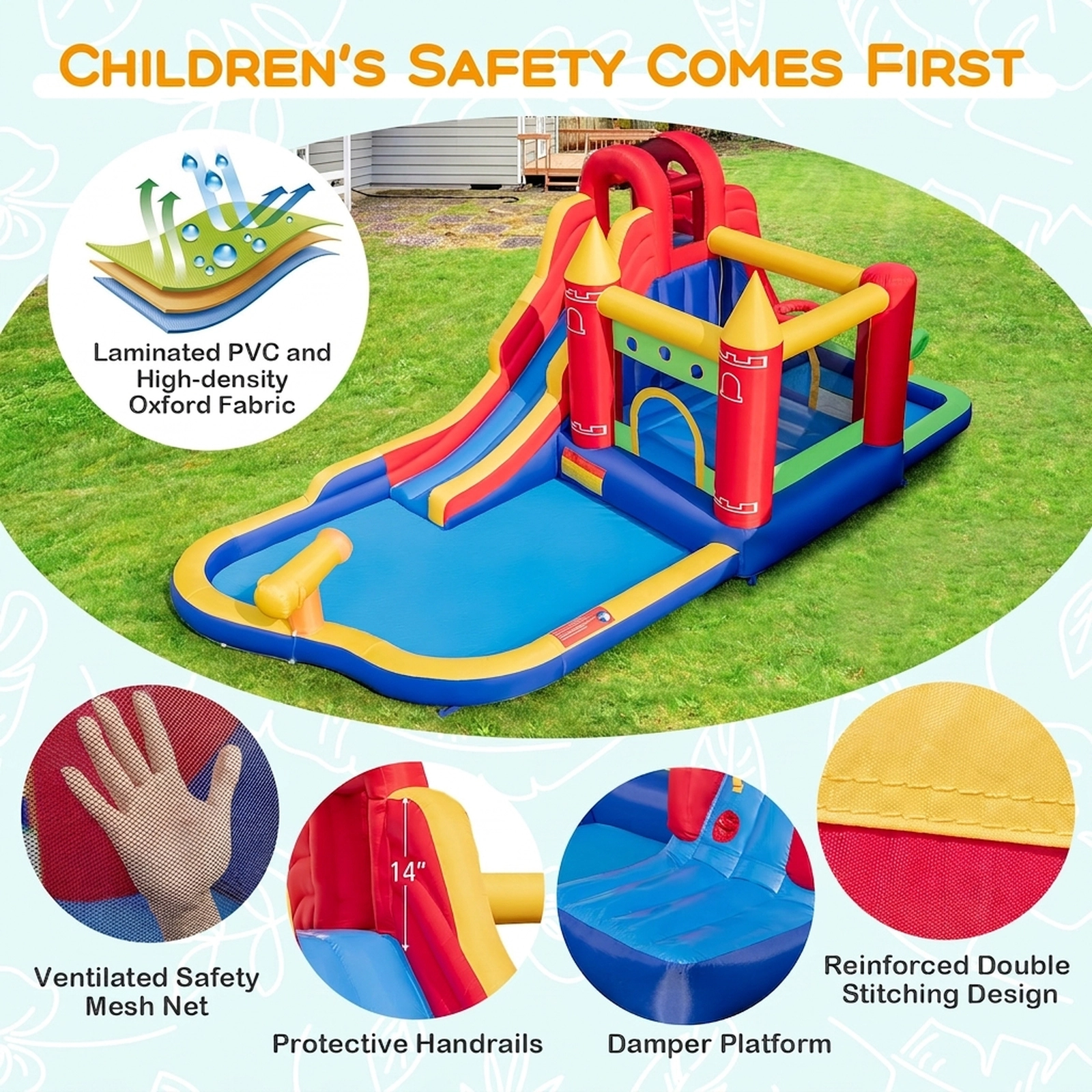 SUGIFT Water Slide Ball Pit and 735W Blower 9-in-1 Kids Inflatable Bounce Castle