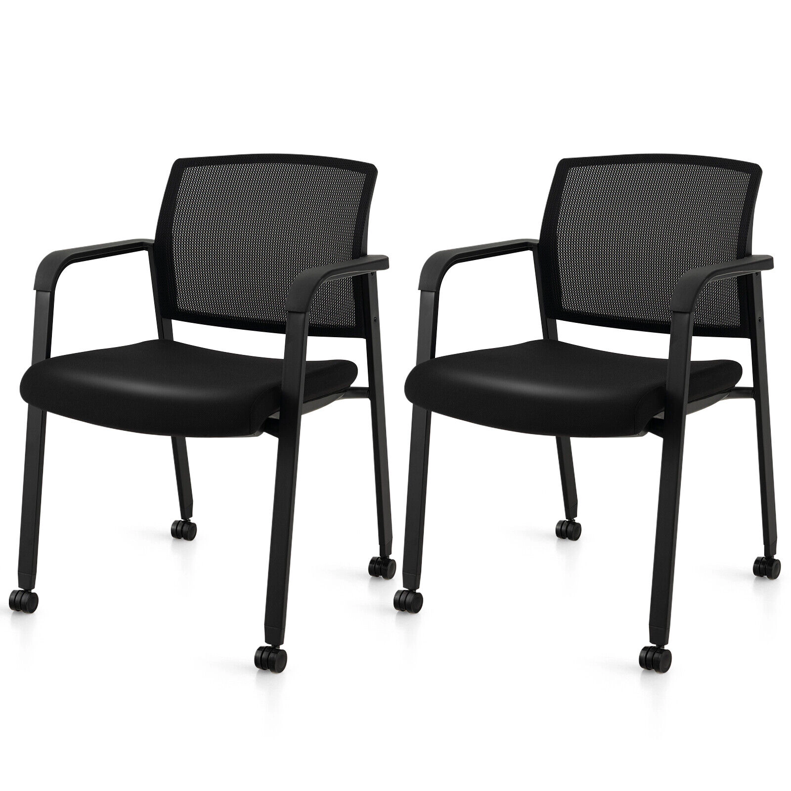 SUGIFT Set of 2 Stackable Rolling Office Chairs with Mesh Backrest 330-lb Capacity 23-in Wide Seat Black/Gray