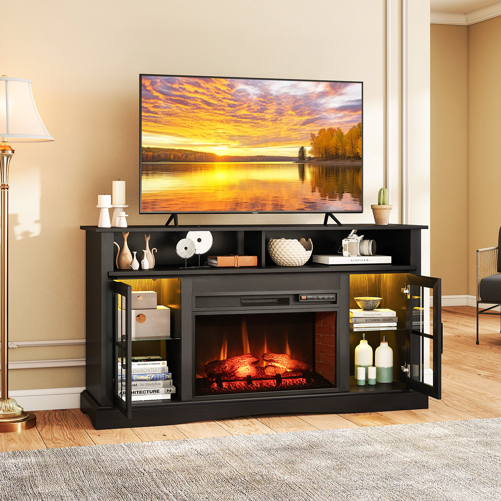 LJG Fireplace TV Stand with Remote Controls and Thermostat for TVs up to 50 Inch