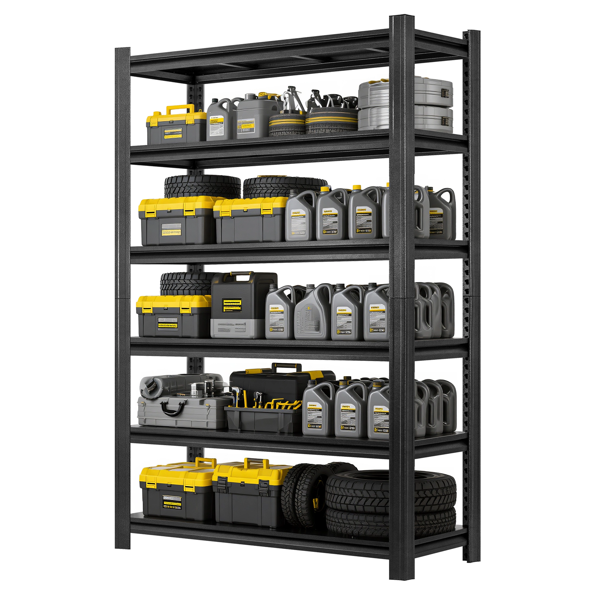 Flynama 6-Shelf Garage Pantry Organizer, Heavy Duty Steel, Adjustable, Black (48"W x 84"H x 18"D)