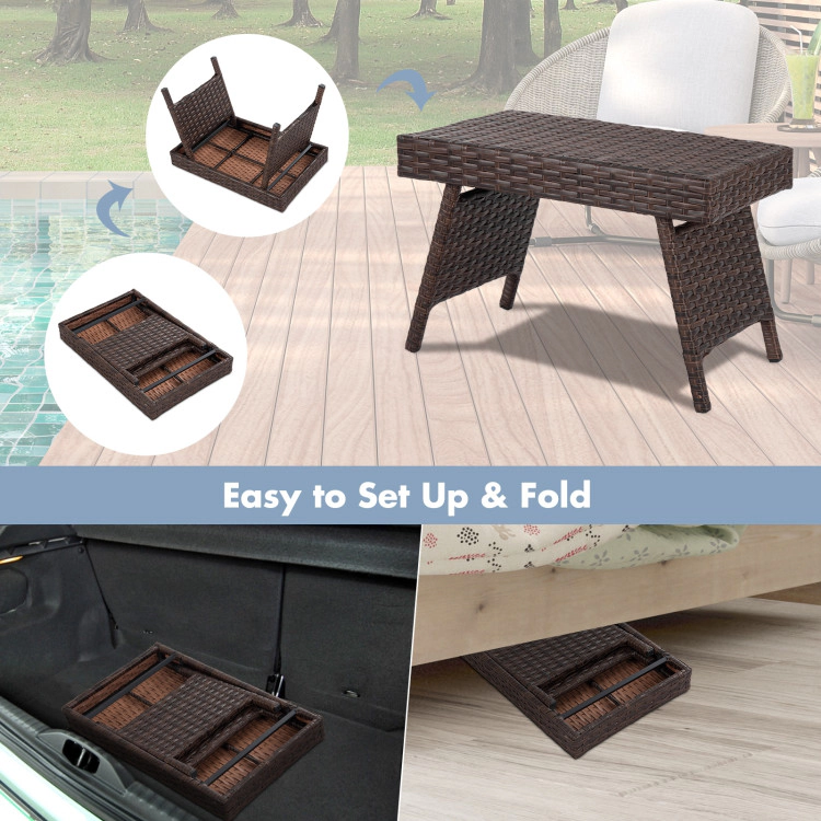 Hivvago Folding Pe Rattan Side Coffee Table Patio Garden Furniture