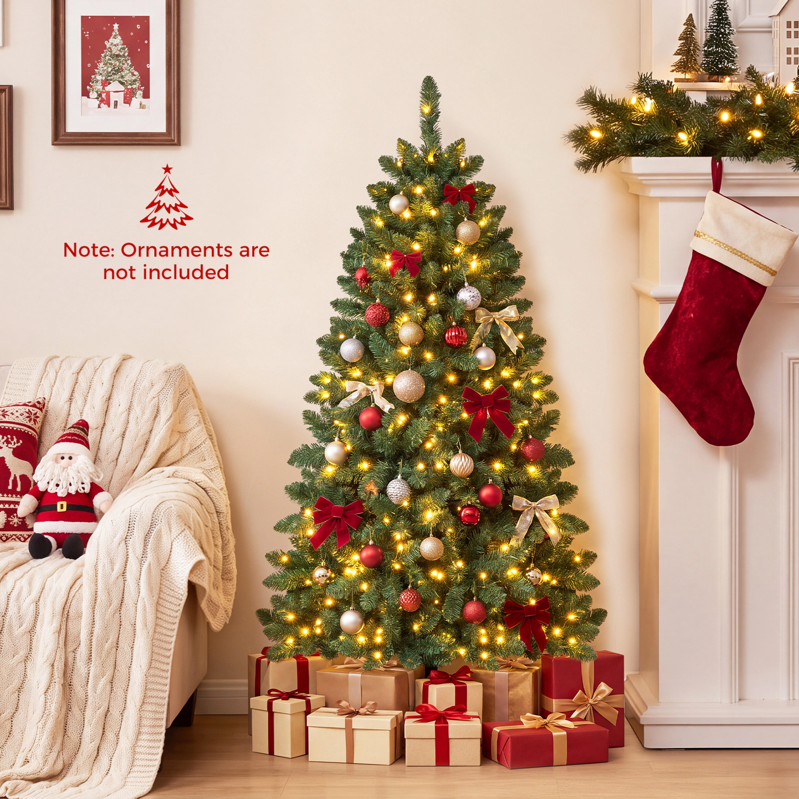 Costway 5 FT Pre-Lit Half Christmas Tree Hinged with 170 LED Lights Green