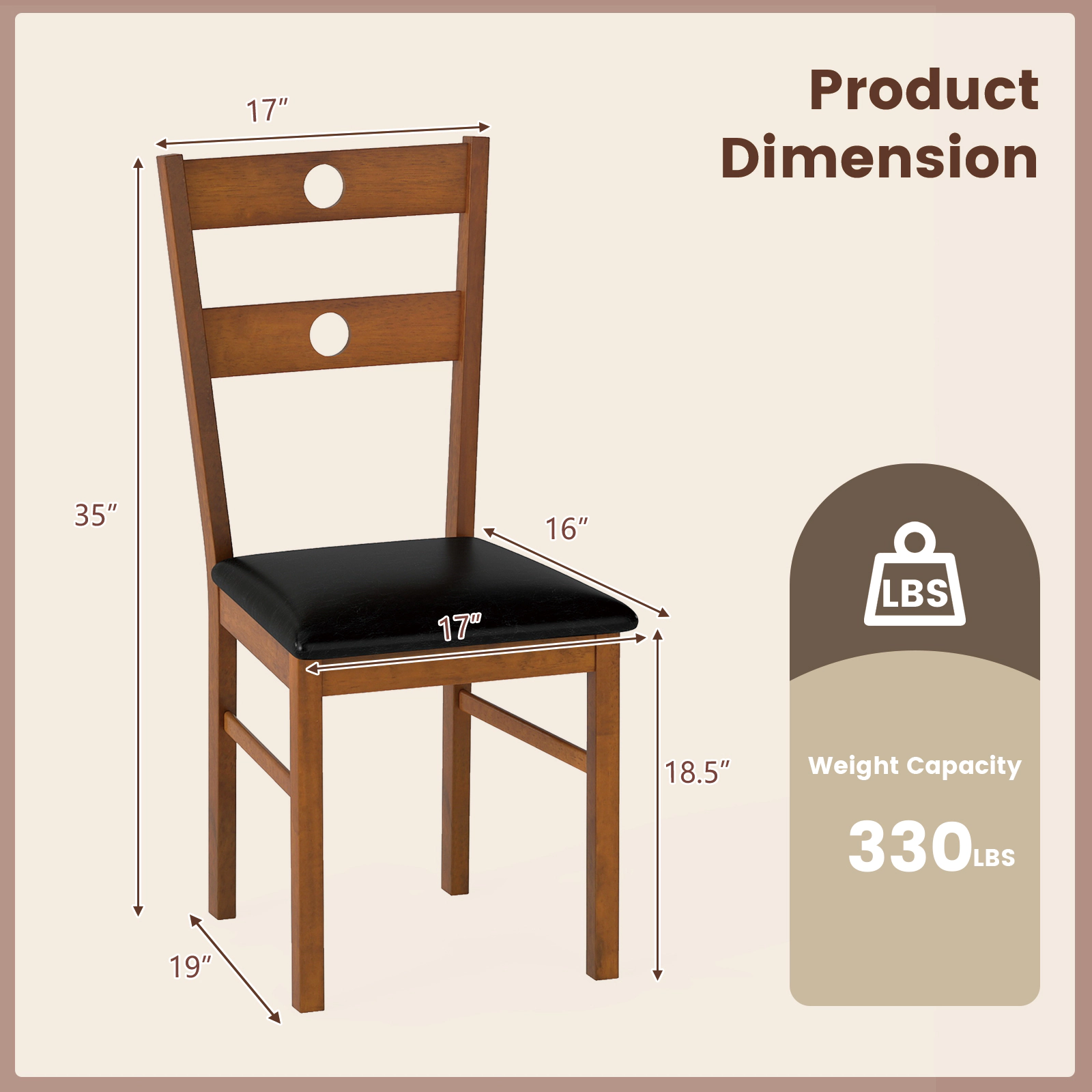 SUGIFT Hollowed Backrest and PU Leather Seat 330-lb Set of 2 Wooden Dining Chairs