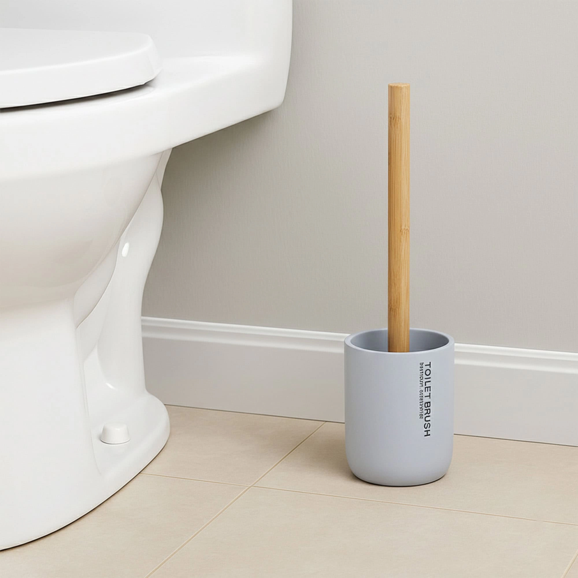 Evideco French Home Goods Willis Toilet Brush Set - Matte Polyresin Cup with Bamboo Handle