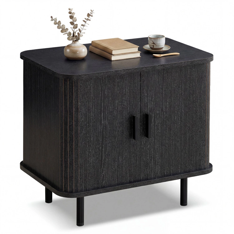 Hivvago End Table Modern Mid Century Nightstand With Sliding Tambour Doors And Storage Shelf