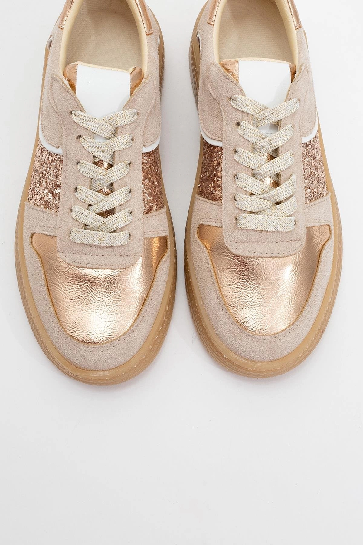 Forever & Always Womens Felipe Glitter Leather Sneakers