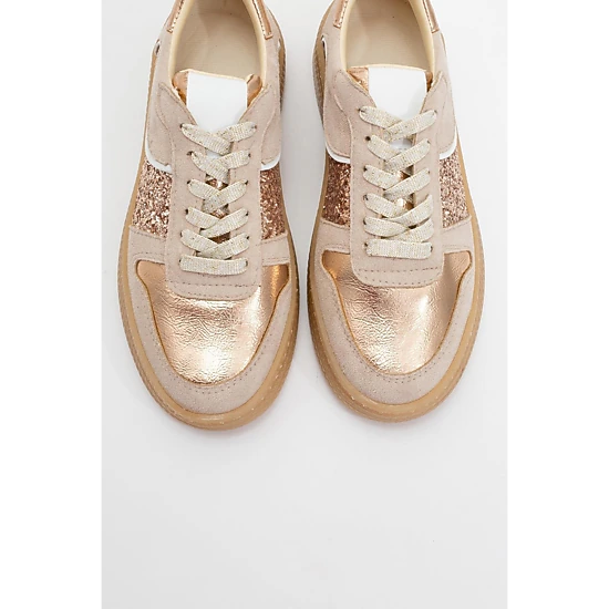 Forever & Always Womens Felipe Glitter Leather Sneakers