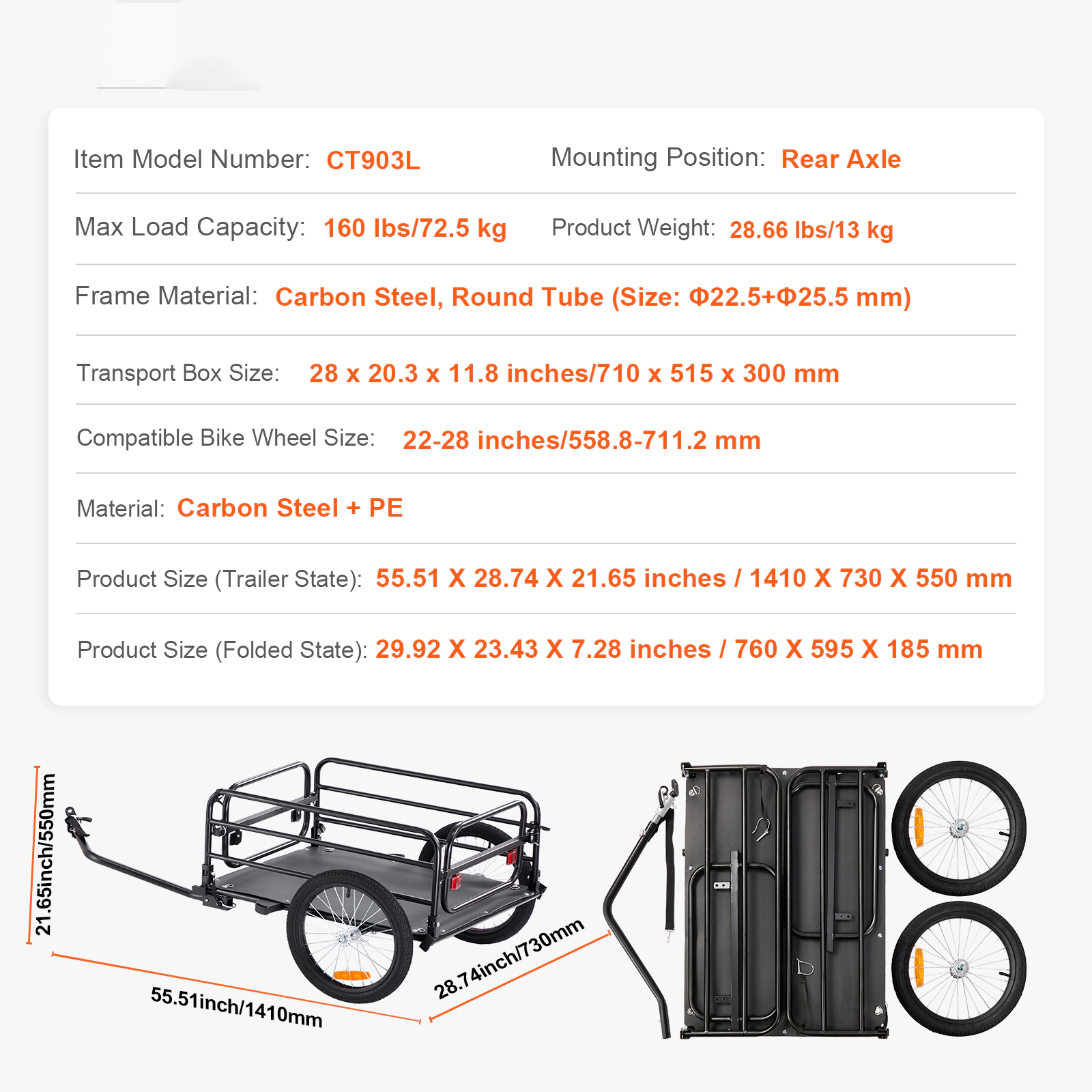 HONGGE Bike Cargo Trailer Capacity Heavy-Duty Bicycle Wagon Cart Foldable Compact Storage with Universal Hitch Bike