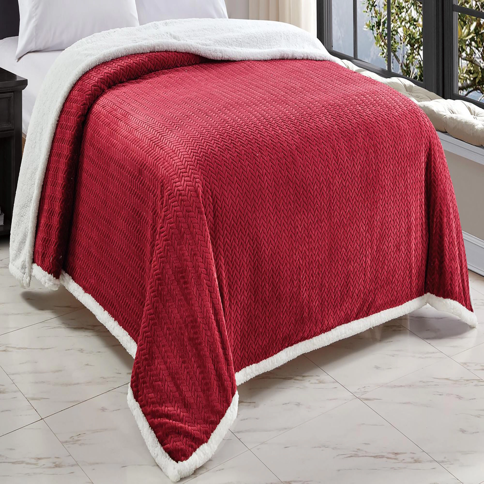 Jacquard Sherpa Microplush Soft Premium Microplush, Braided Oversized All Season Blanket, Queen