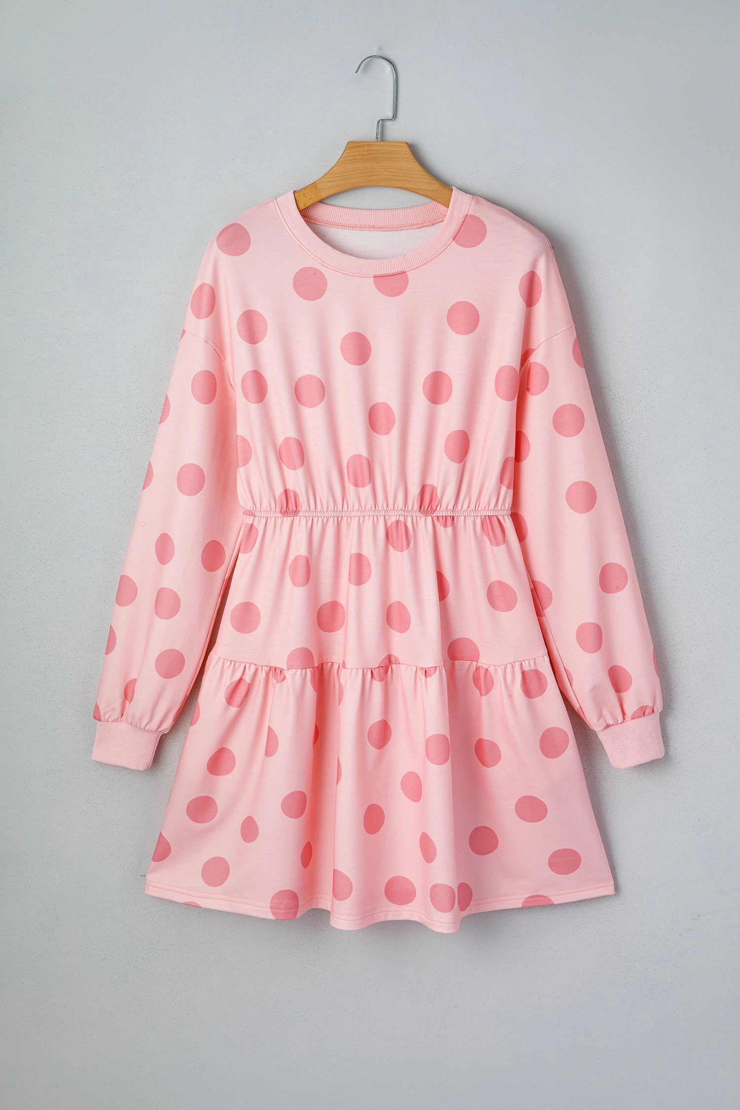 Threaded Pear Womens Anna Sleeve Flared Mini Dress - Pink Polka Dot Long