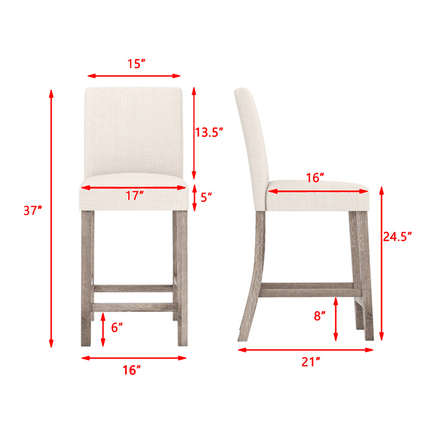 Hivvago Set of 2  Counter Stools with Back Support and Footrest for Modern Kitchen Bar Seating