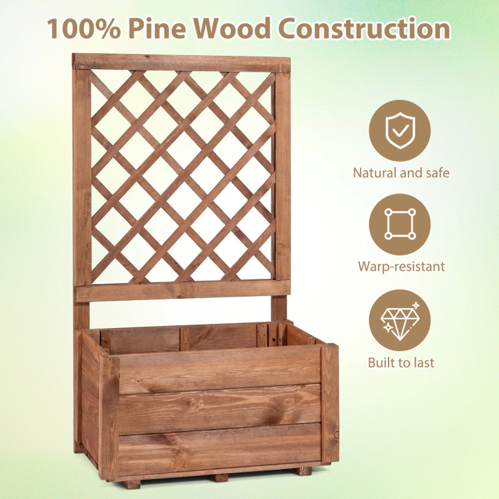 SUGIFT 40-in Tall 11-in Deep Pine Wood Raised Garden Bed with Diamond Lattice Trellis and Drainage Holes