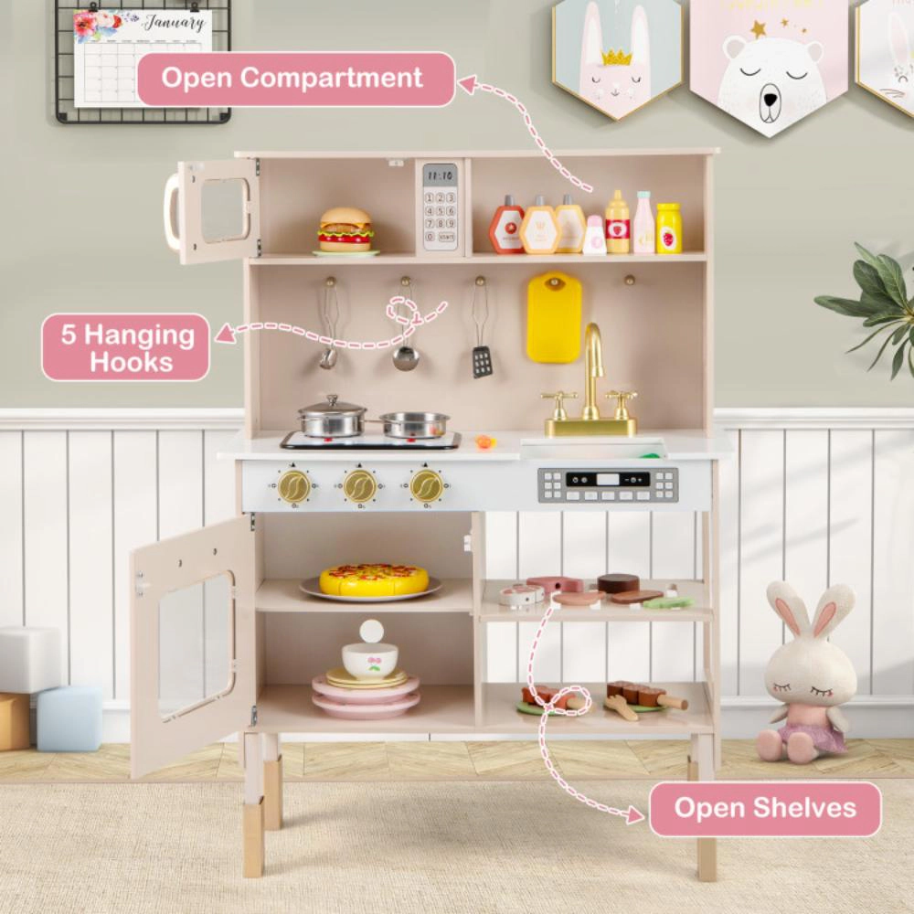 Hivvago Play Kitchen Height Adjustable With Microwave And Lights And Sounds-Pink
