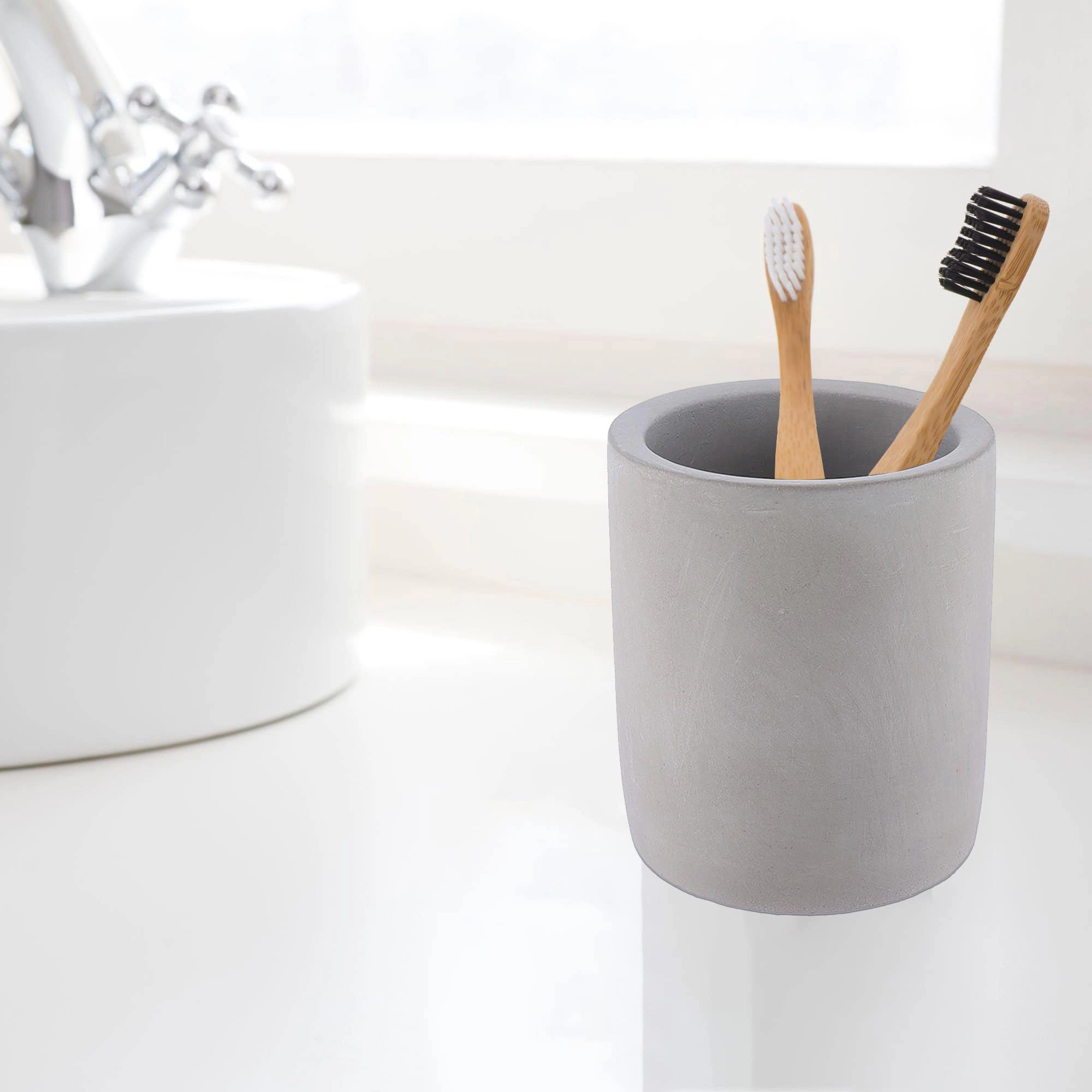 Evideco French Home Goods 8in Bamboo Tumbler - Tall Toothbrush Holder, Natural Finish