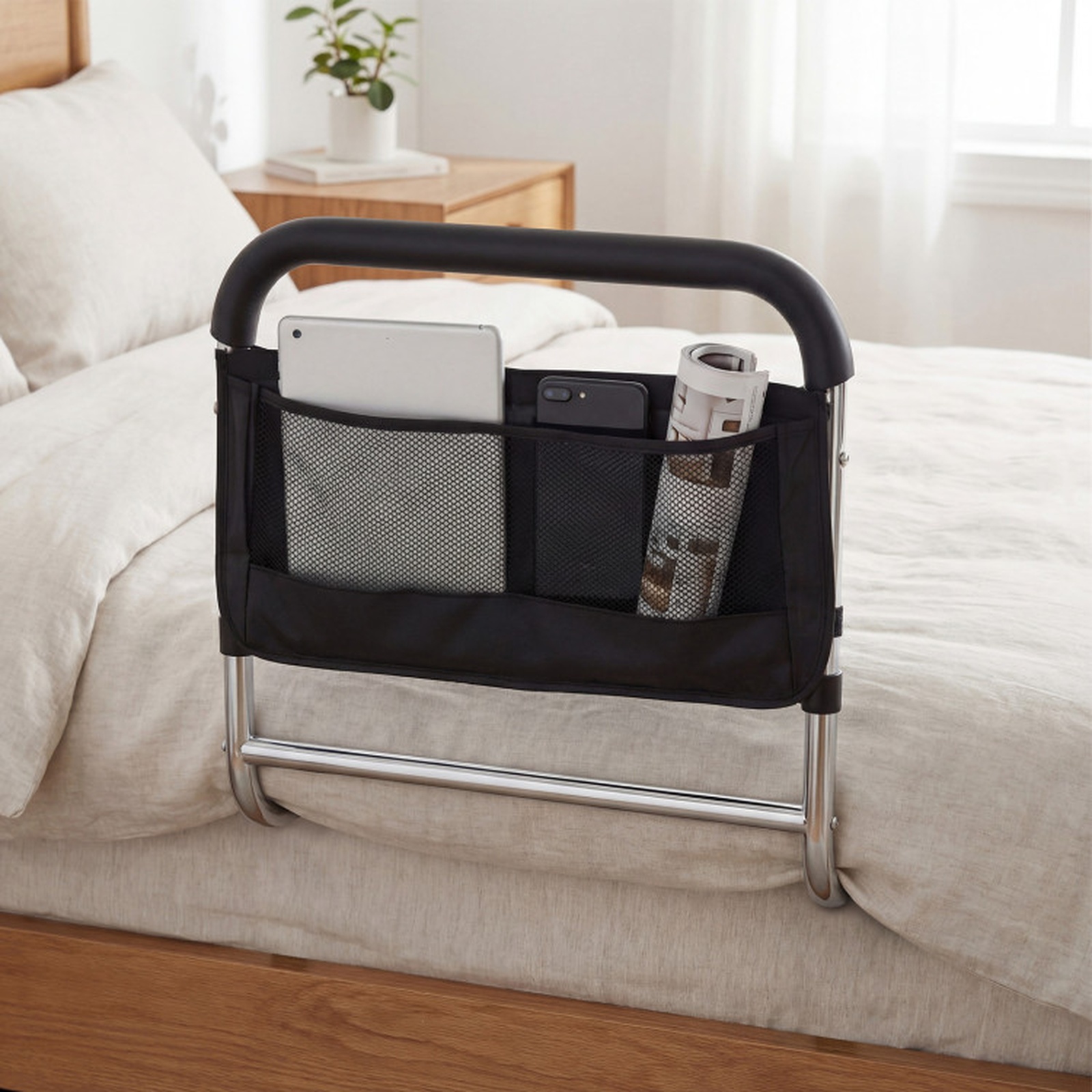 SUGIFT 220-lb Capacity 5-Level Height Adjustable Bed Rails for Elderly Adults with Padded Handrail