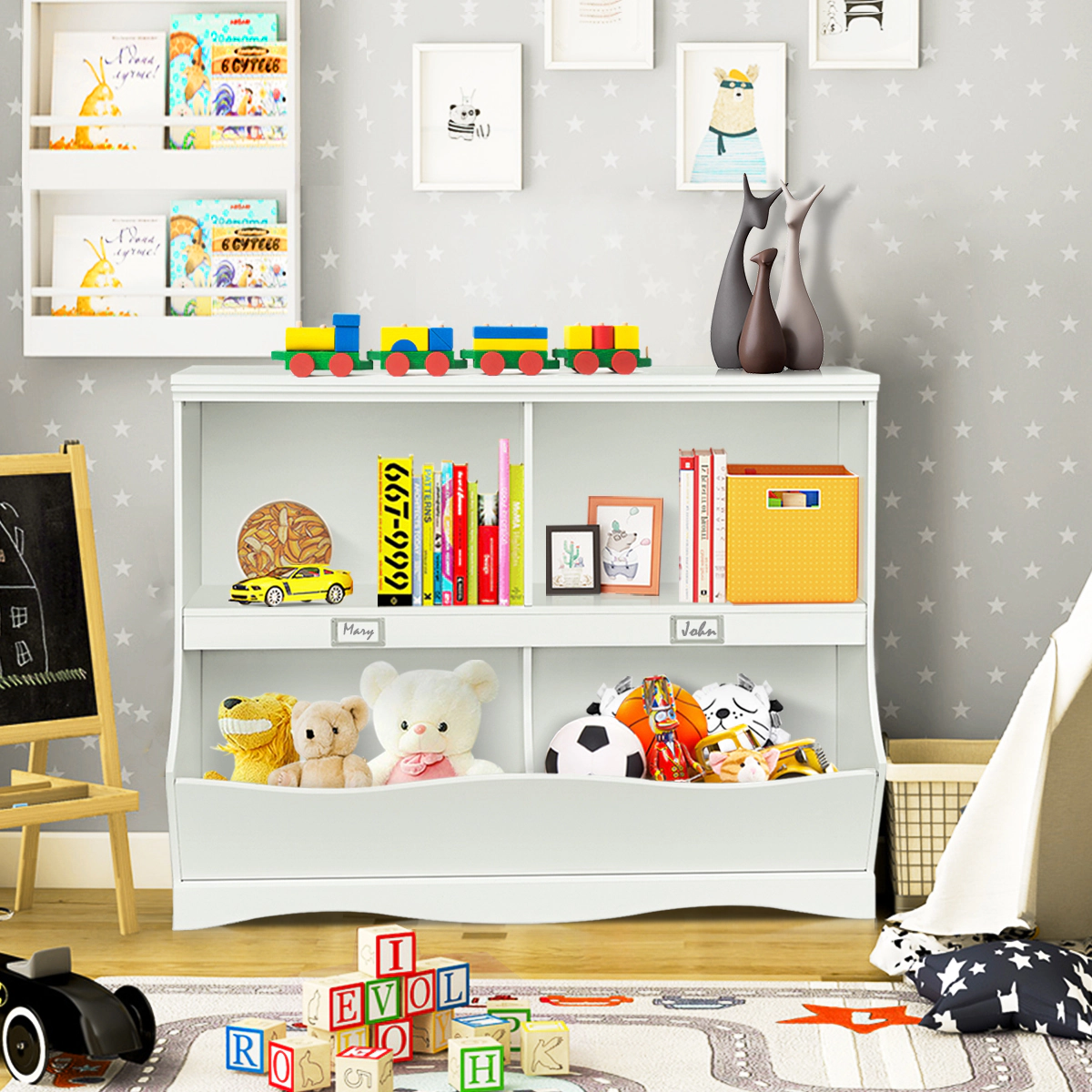 Costway Kids Storage Unit Bookshelf Bookcase Toy Organizer Bookshelf Bookcase White