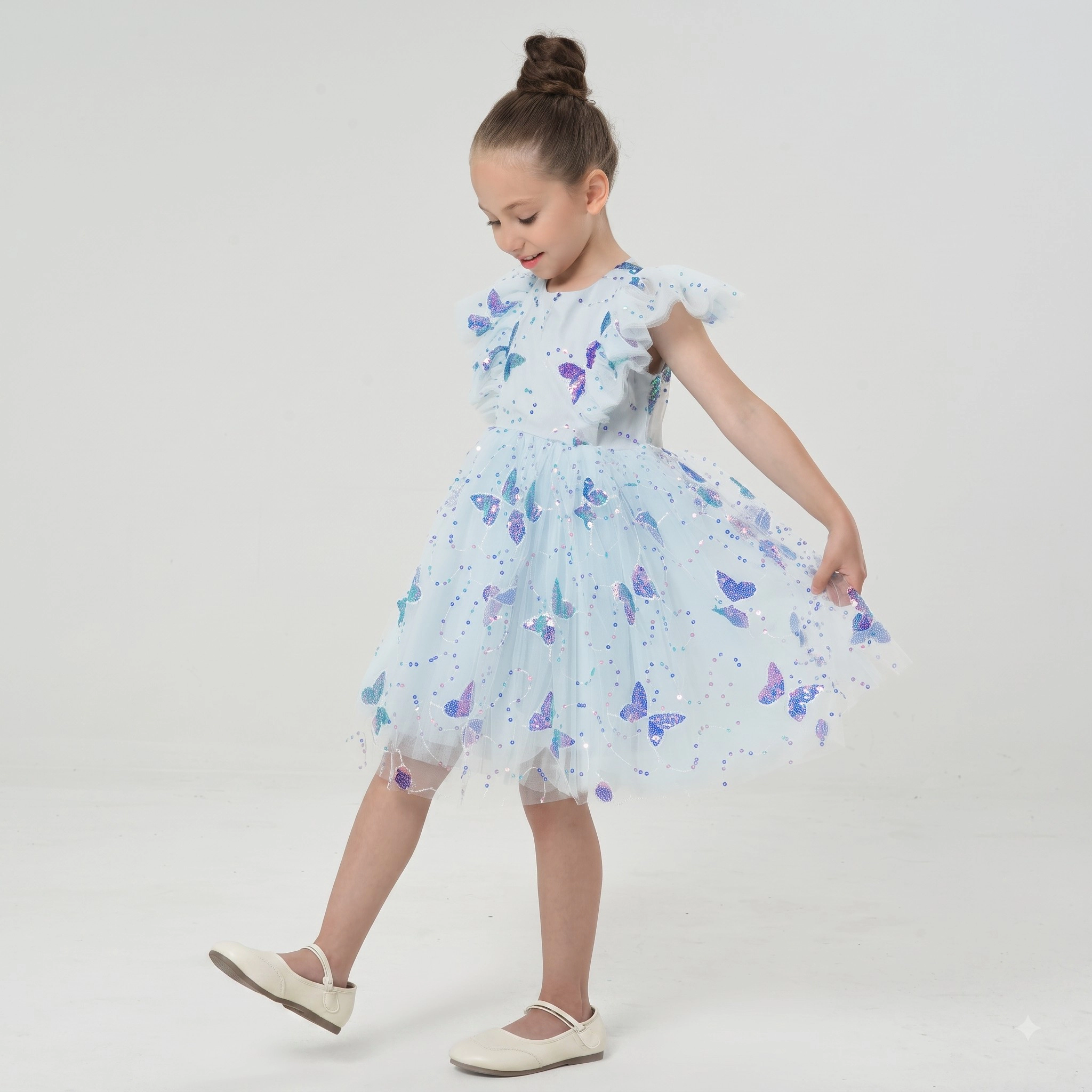 2Bunnies Girls' 3T-10Y Sparkly Butterfly Sequin Embellished Tulle Birthday Party Dress