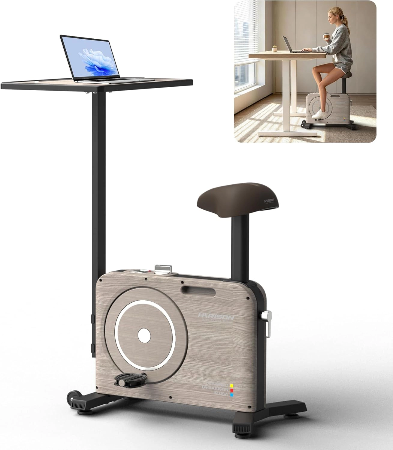 HARISON 2-in-1 Home Office Stationary Bike with Adjustable Desk, Exercise Bike with Magnetic Resistance (HR-B15W)