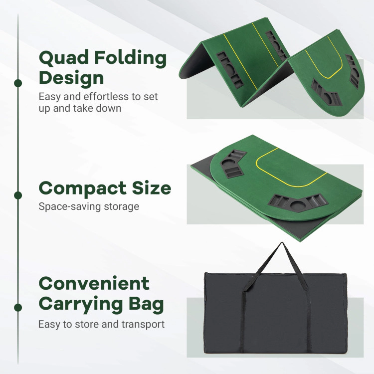 SUGIFT Green 8-Player Quad-Fold Poker Table Top with 8 Cup Holders and Carry Bag 79-in W 36-in D 2-in Folded H