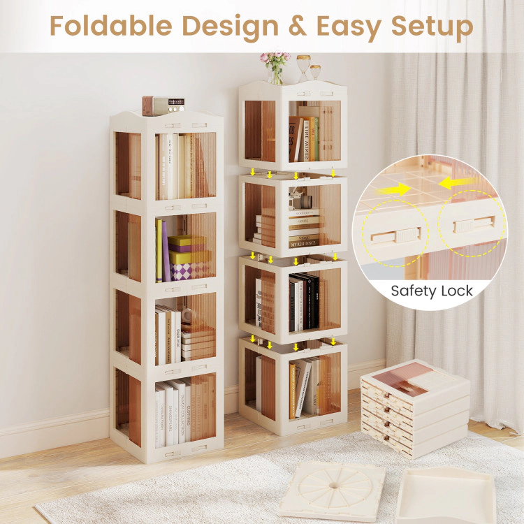 Hivvago 4-Tier Swivel Bookshelf with Translucent Panels