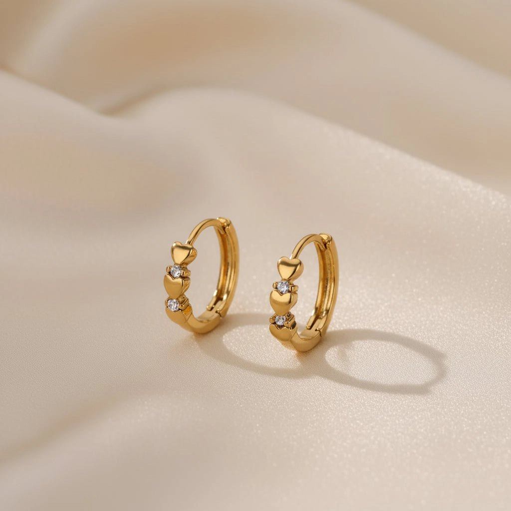 DressAtR Women's Heart 18K Gold Plated Hoop Earrings