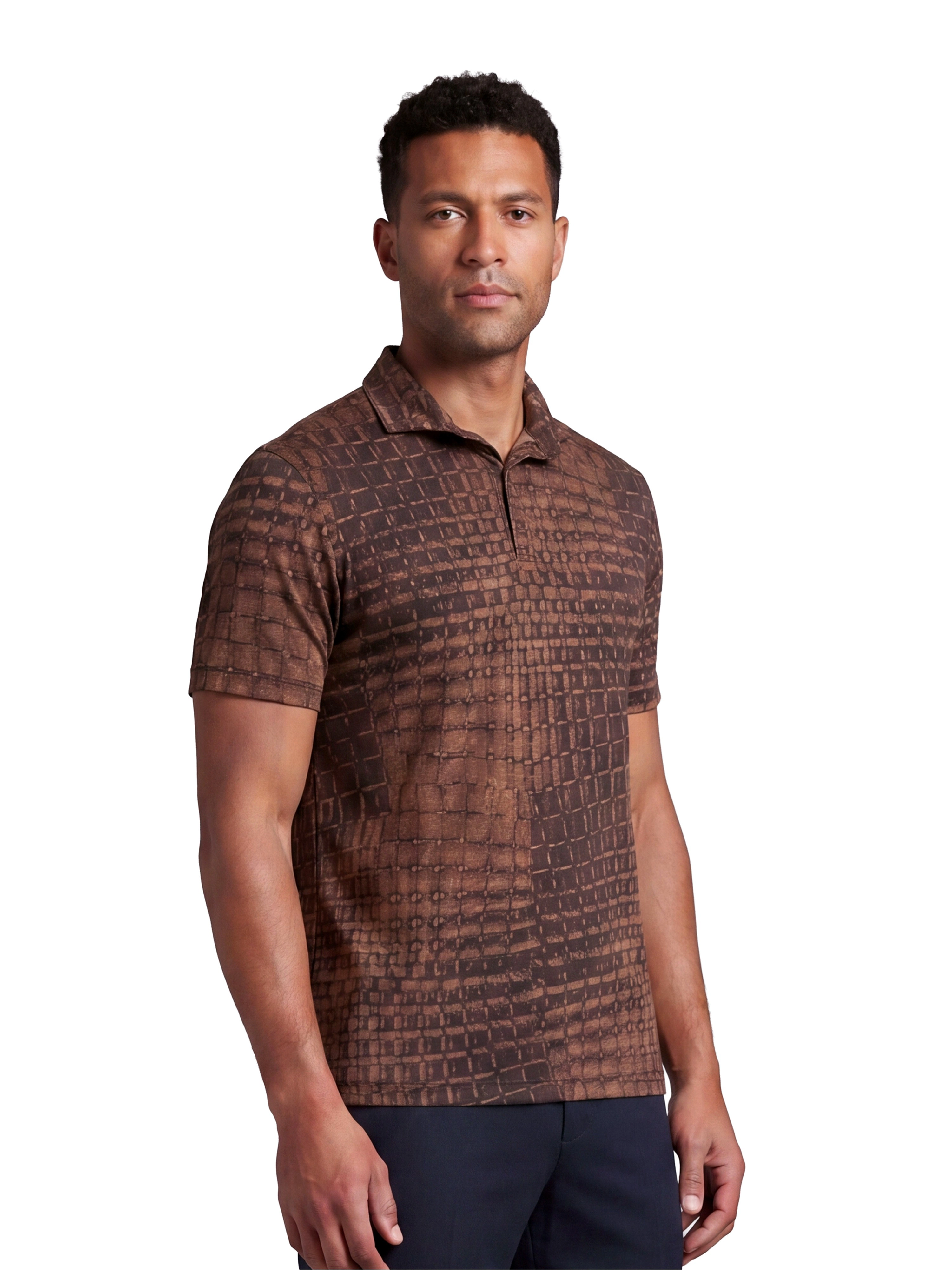 24sevenMen Wrinkle Resistant 3 Button Machine Washable Alligator Print Polo Shirt