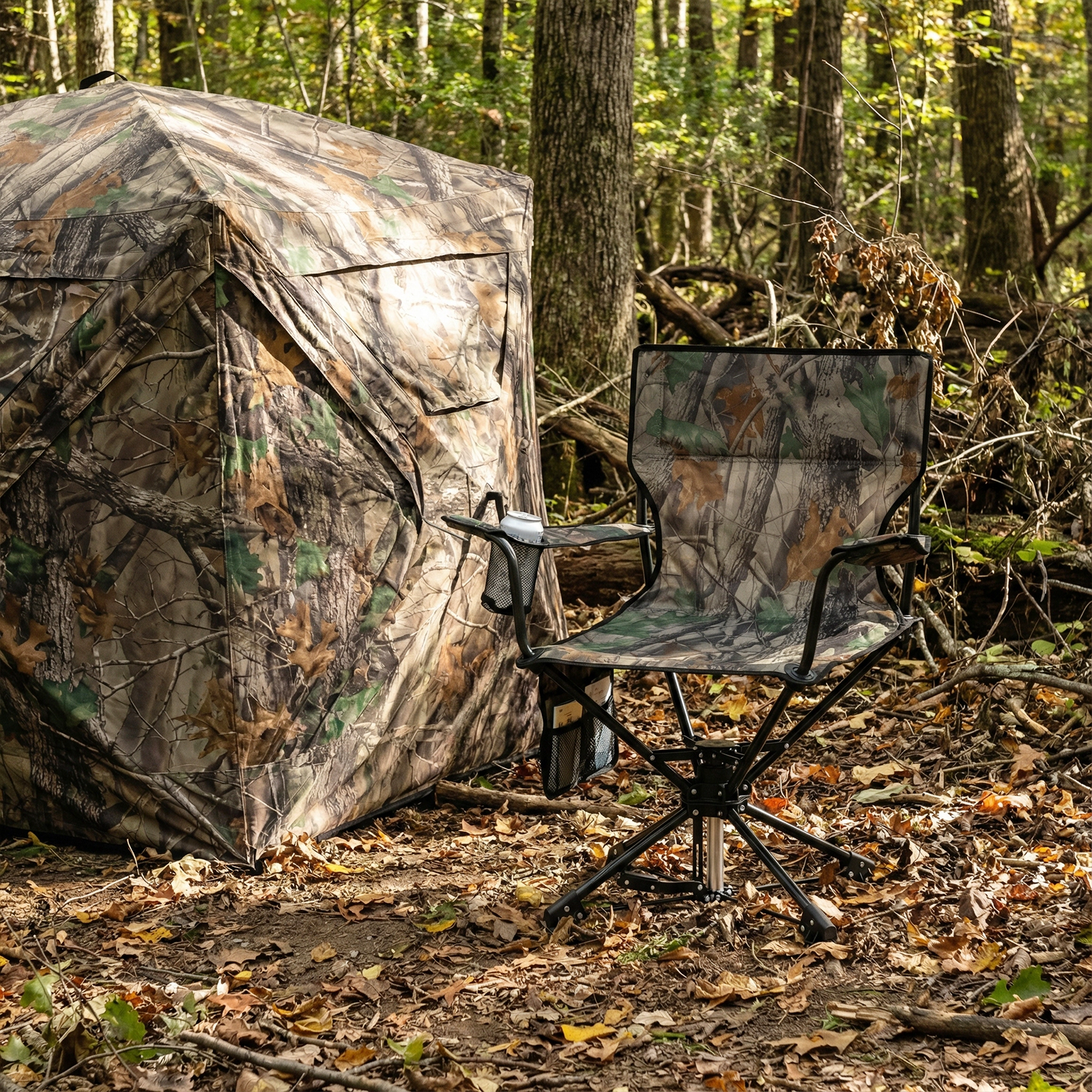 SUGIFT Green 360-Degree Swivel Hunting Chair with Mesh Cup Holder 32-in W 21-in D 35-in H 300-lb Seat Capacity
