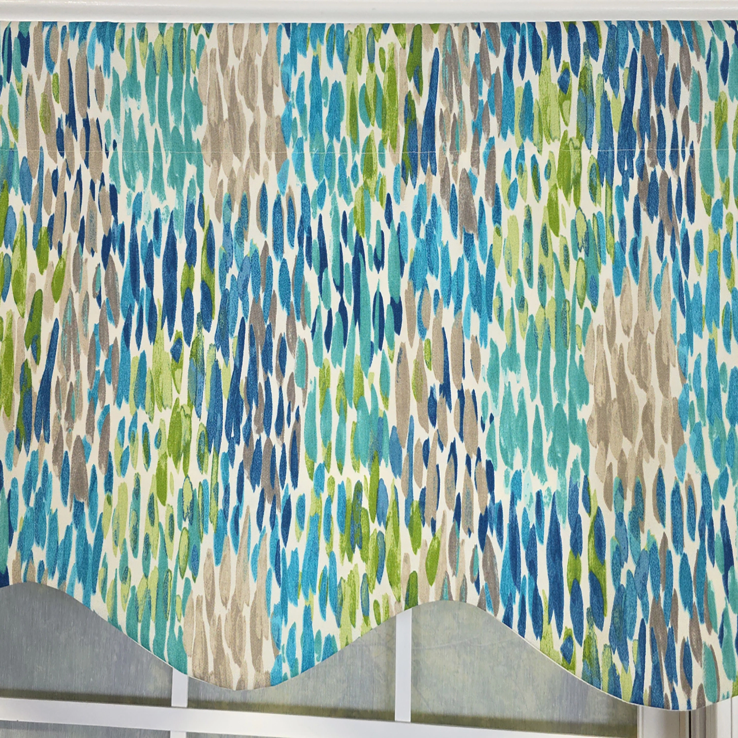 RLF Home 100% Cotton Dazzle Provance With Poly/Cotton Ivory lining Rod Pocket Valance 50" x 17" Blue