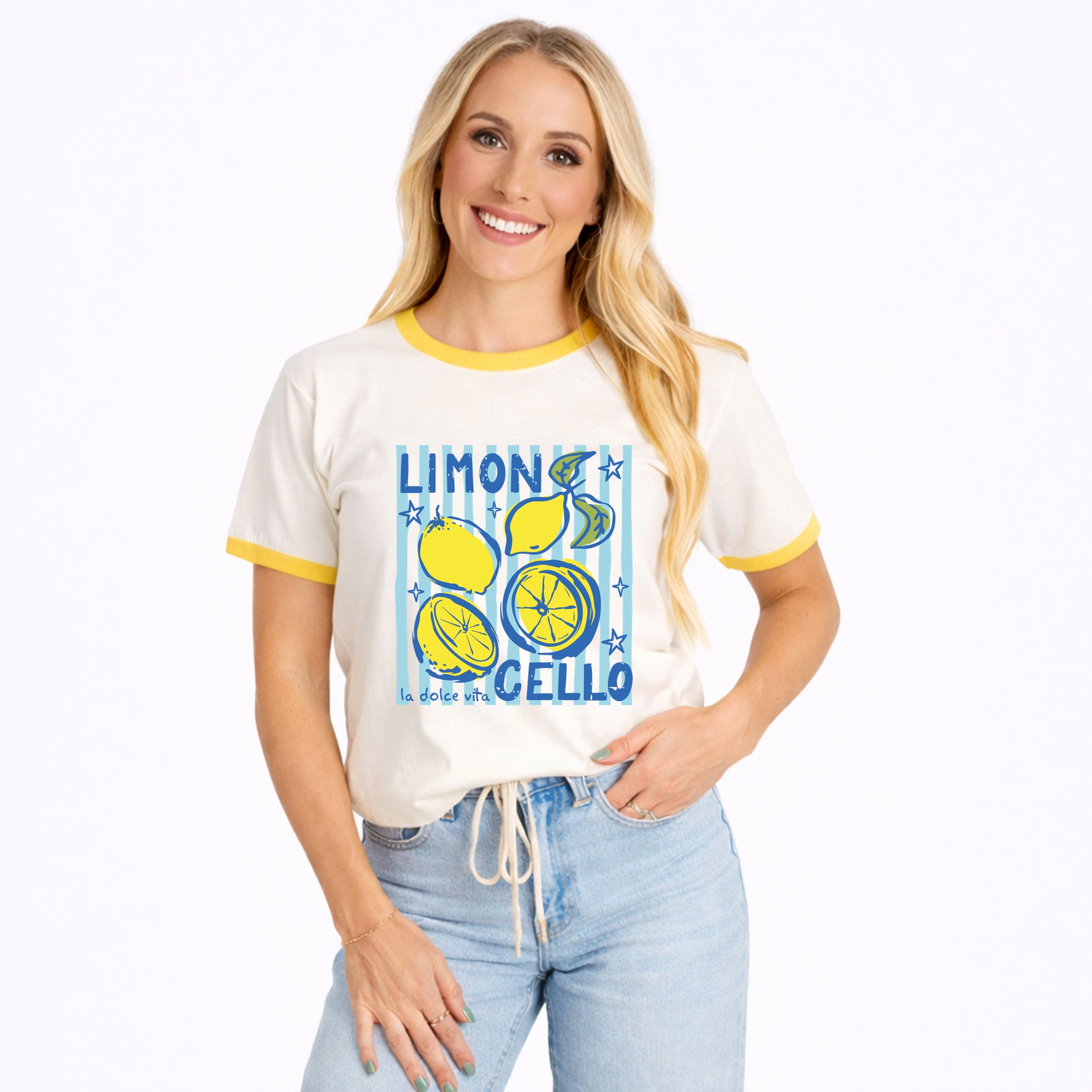 Simply Sage Market - Limoncello Stripes Women's Ringer Graphic T-Shirt