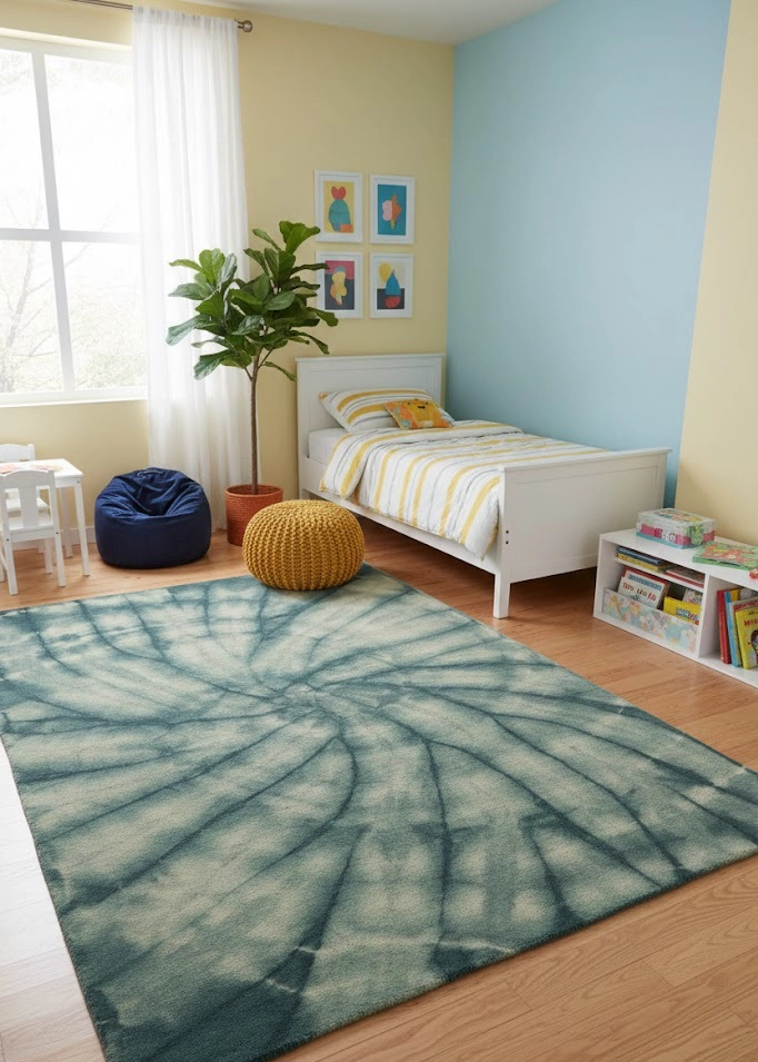 Magic Rugs 5'0 X 8'0 Hunter Green Hand-Tufted Tie-Dye Modern Wool Rug