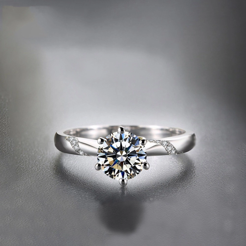 Wardrobe Whimsy Six‑Prong Round Cubic Zirconia Solitaire Ring With Side Accent Stones Silver‑Tone