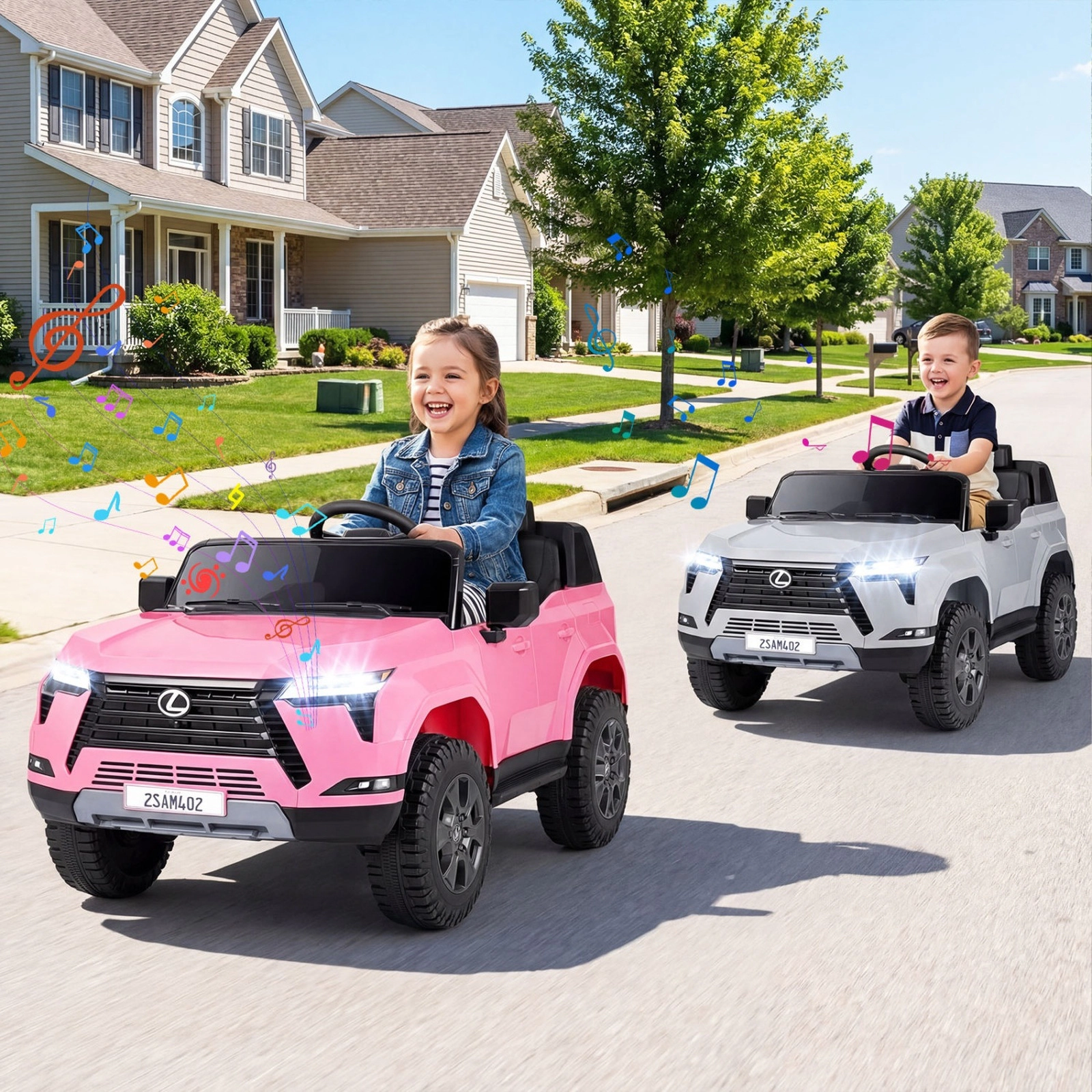 SUGIFT 24V 4WD 110-lb Capacity Kids Ride On Car with Parent Remote Control Spring Suspension and LED Headlights